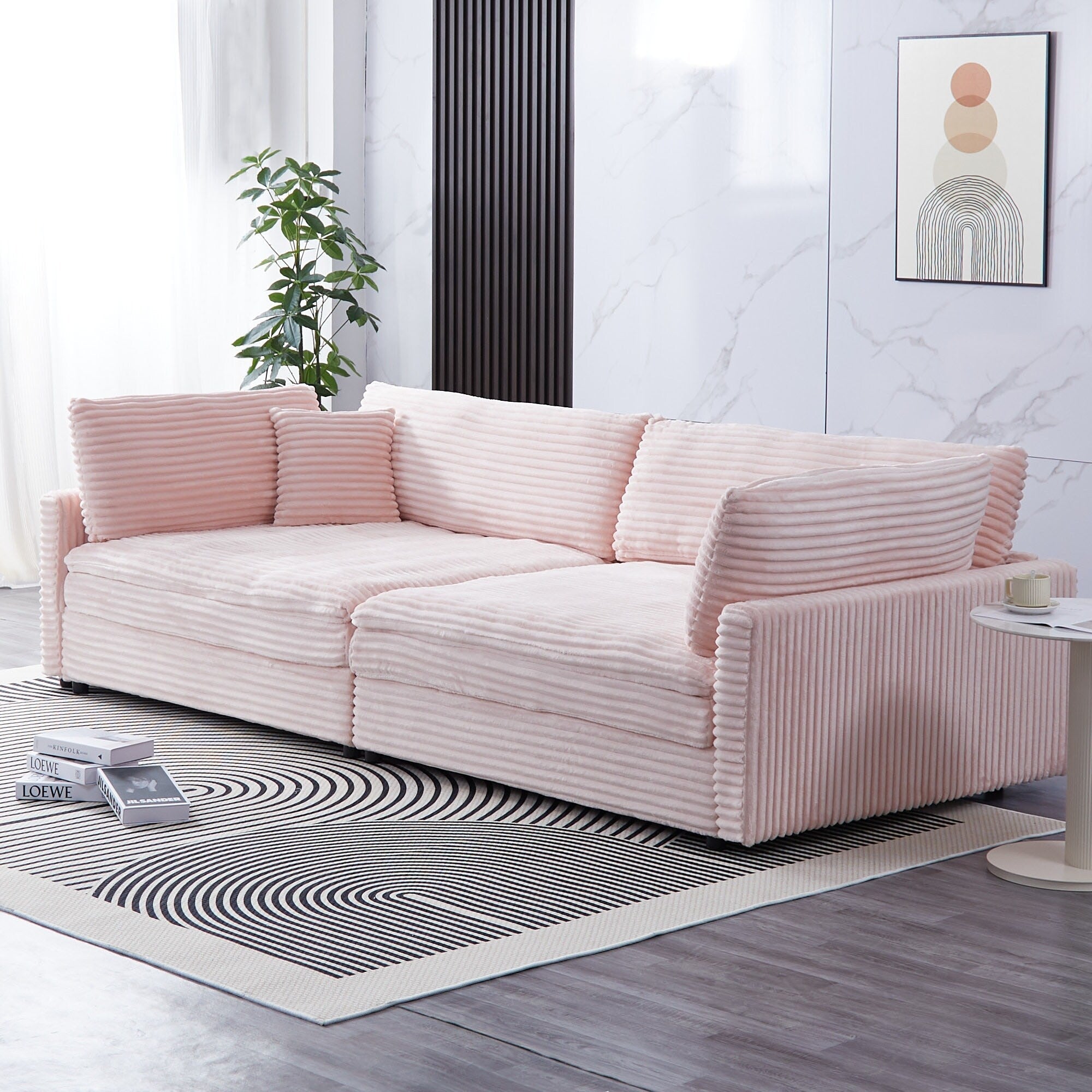 112-inch black corduroy sofa: two throw pillows, four backrests, opening up a new style for the living room's casual area