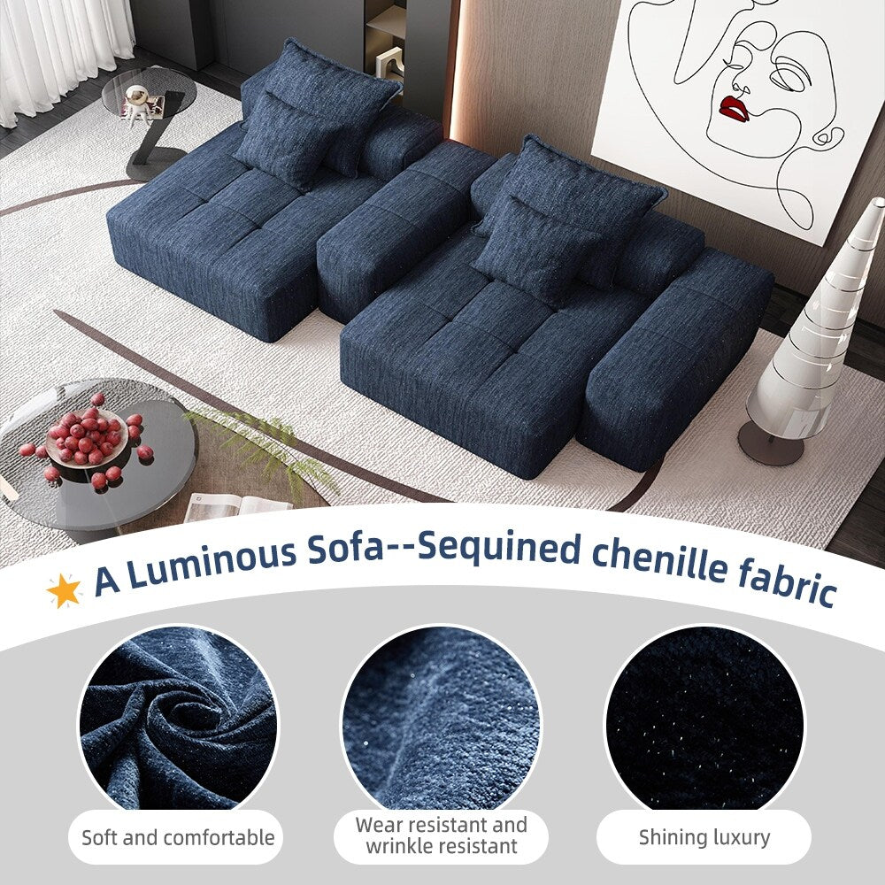113.39 Chenille Modular 4-Seater Sofa, Sparkling Tufted Design, Non-Slip Base