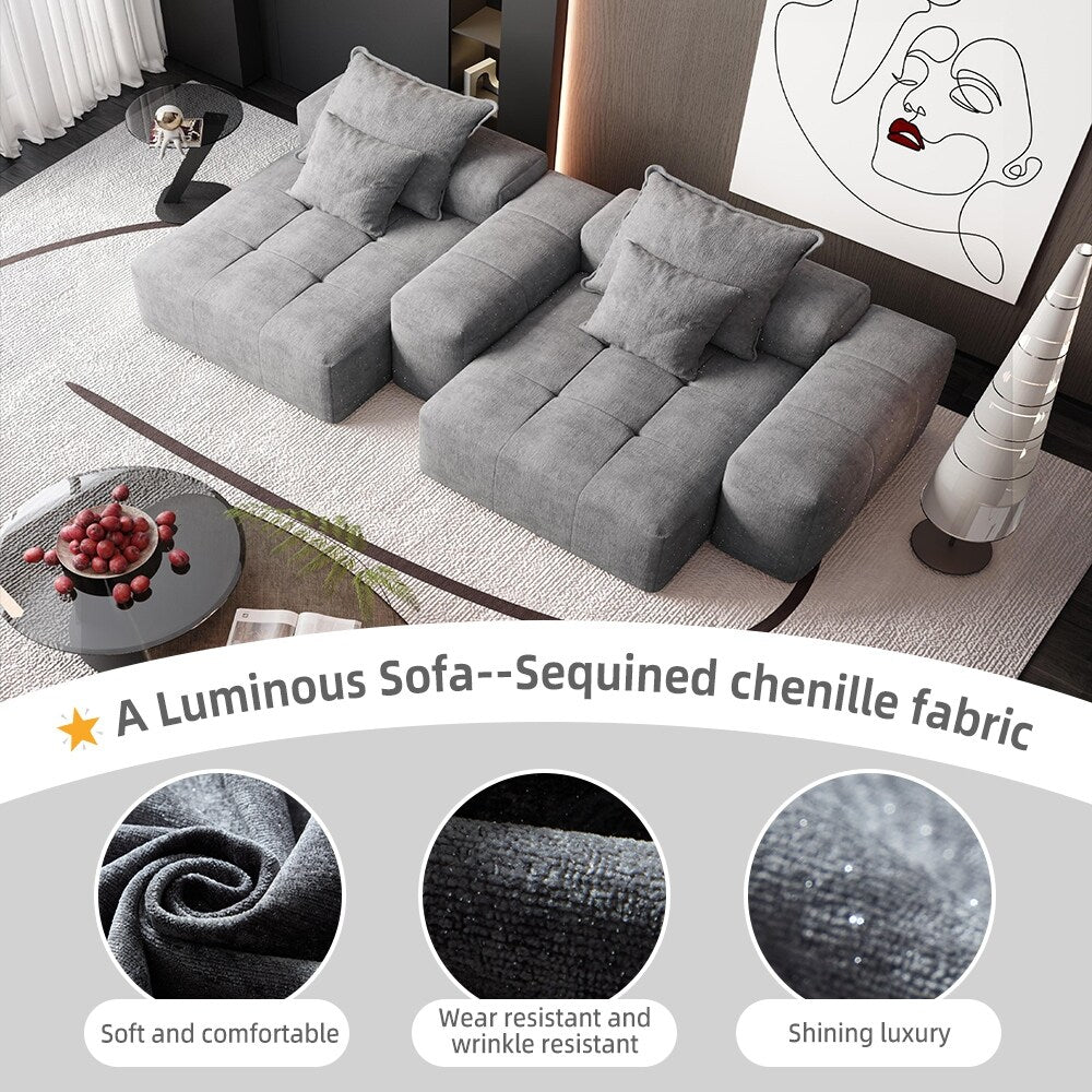 113.39 Chenille Modular 4-Seater Sofa, Sparkling Tufted Design, Non-Slip Base