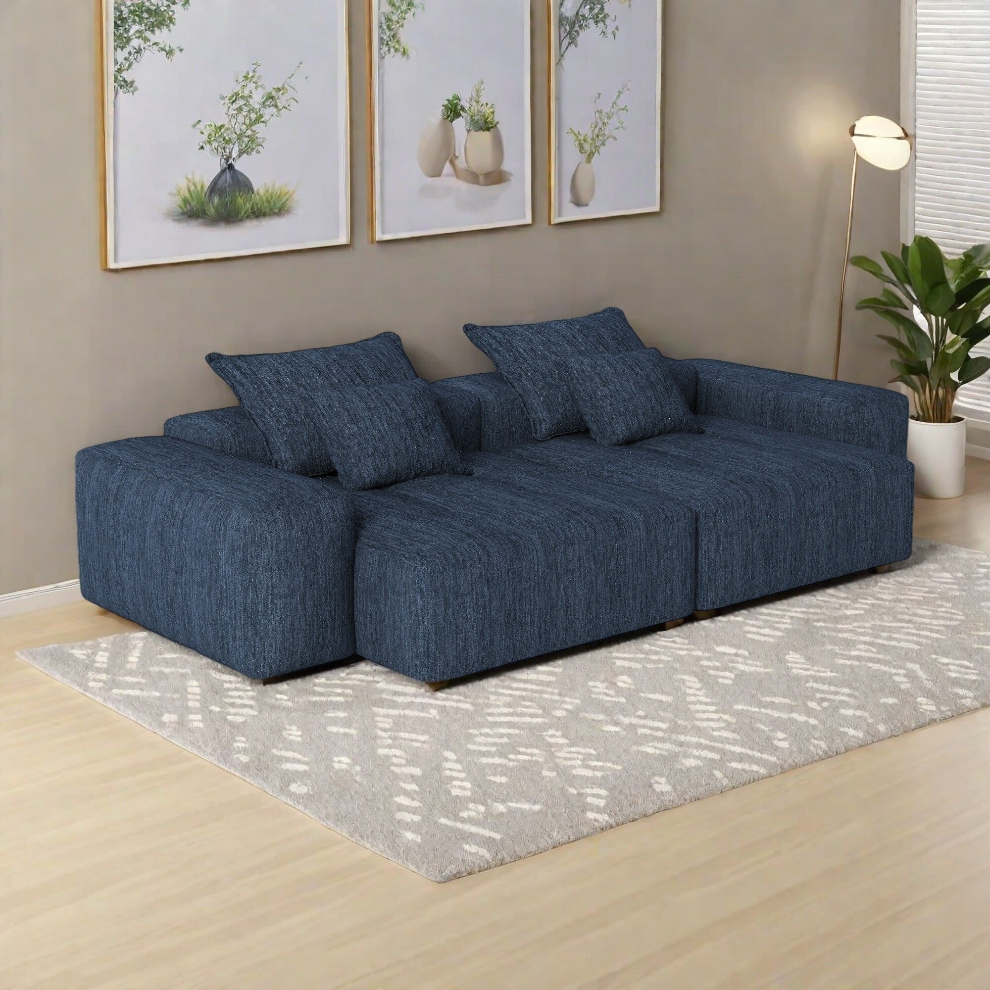 113.39 Chenille Modular 4-Seater Sofa, Sparkling Tufted Design, Non-Slip Base