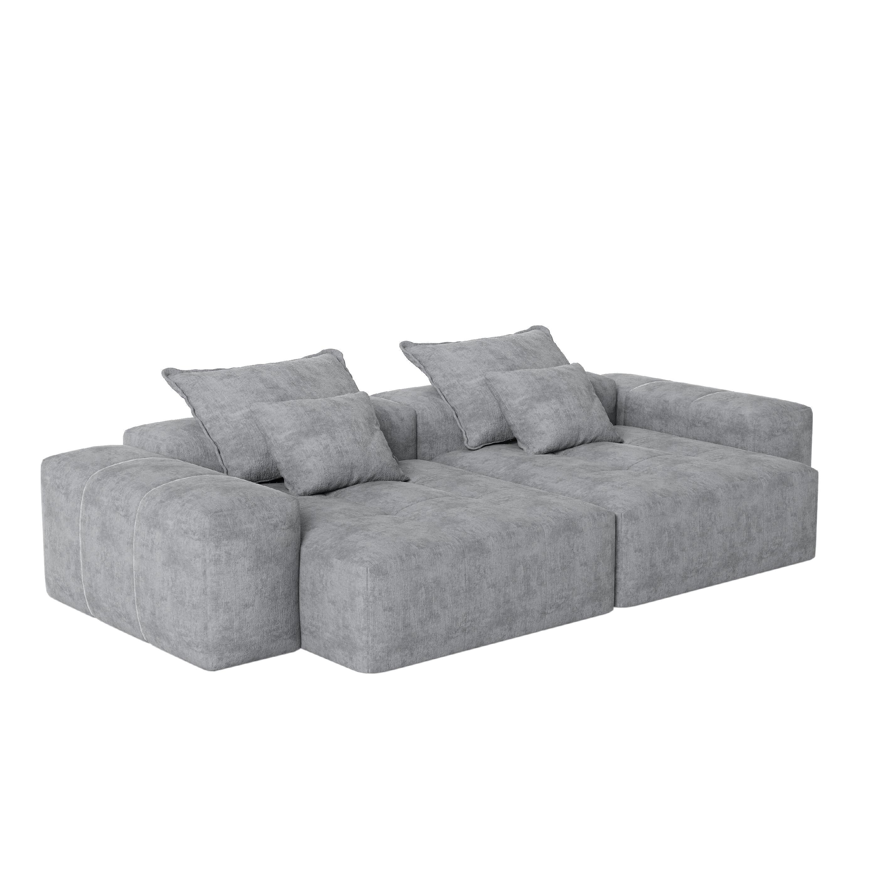 113.39 Chenille Modular 4-Seater Sofa, Sparkling Tufted Design, Non-Slip Base