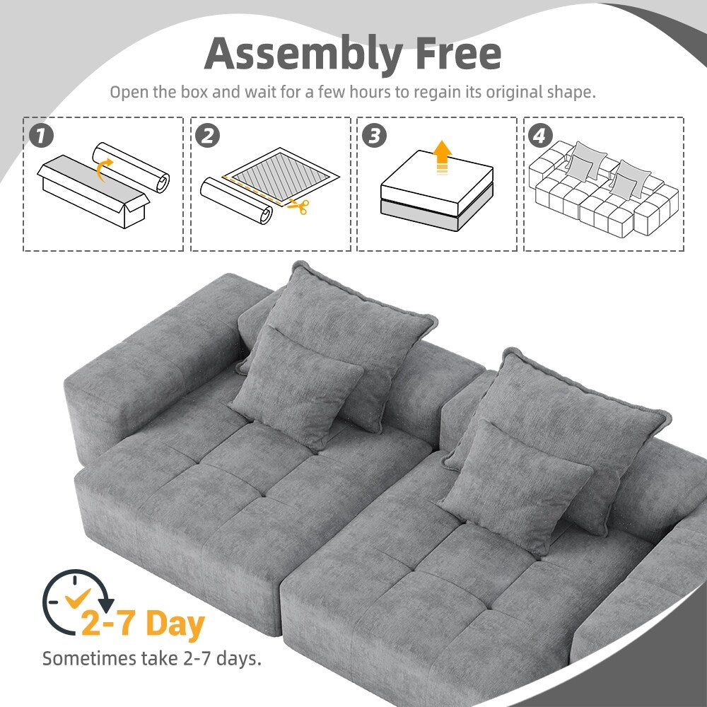 113.39 Chenille Modular 4-Seater Sofa, Sparkling Tufted Design, Non-Slip Base