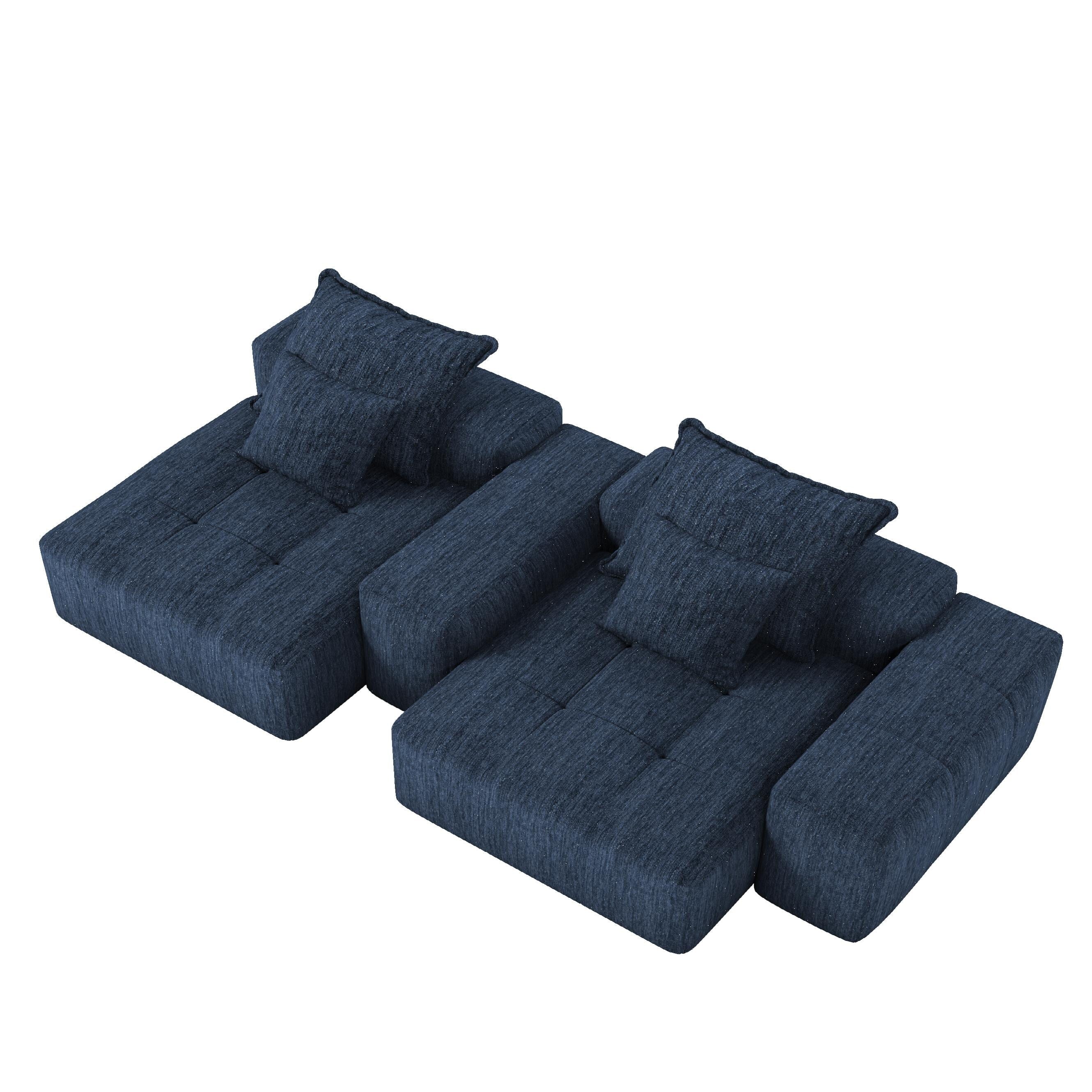 113.39 Chenille Modular 4-Seater Sofa, Sparkling Tufted Design, Non-Slip Base