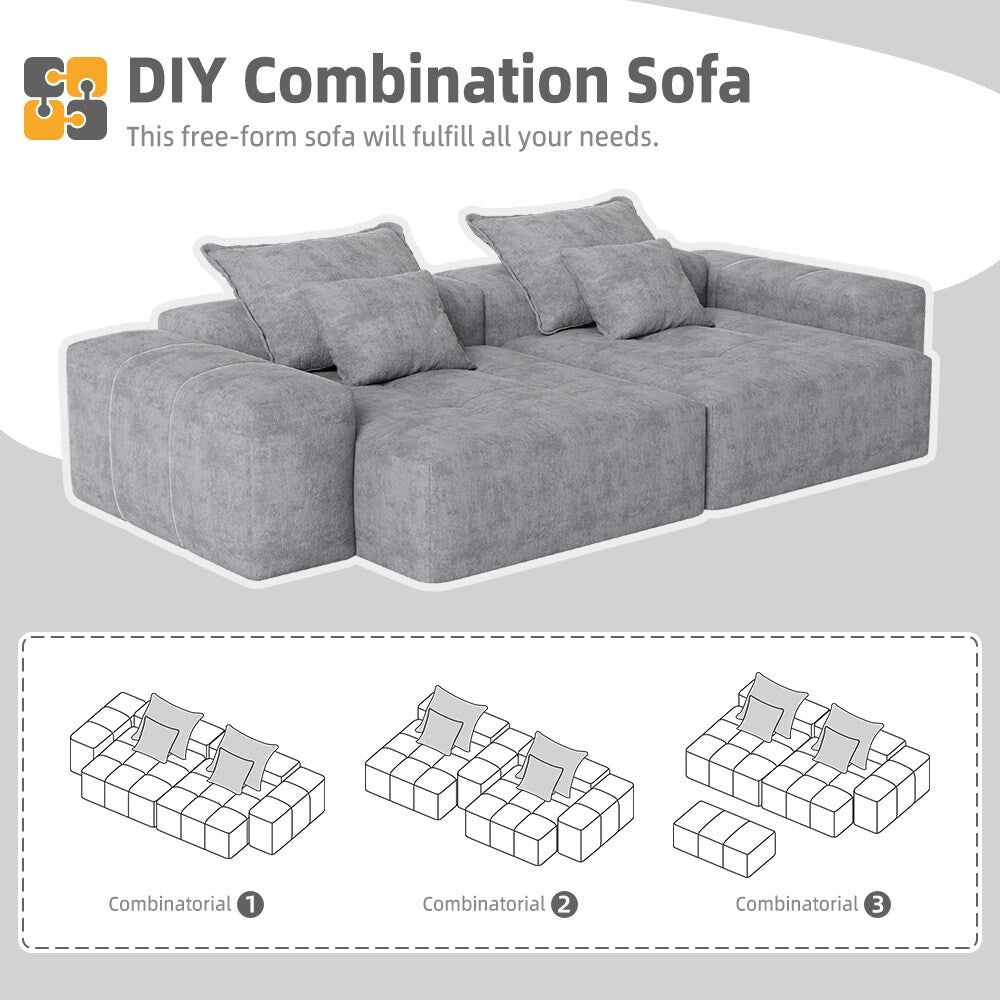 113.39 Chenille Modular 4-Seater Sofa, Sparkling Tufted Design, Non-Slip Base