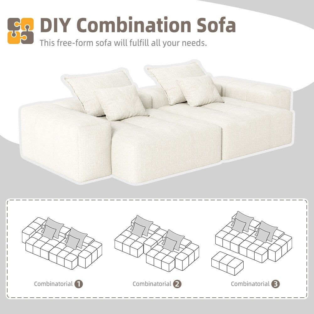 113.39 Chenille Modular 4-Seater Sofa, Sparkling Tufted Design, Non-Slip Base