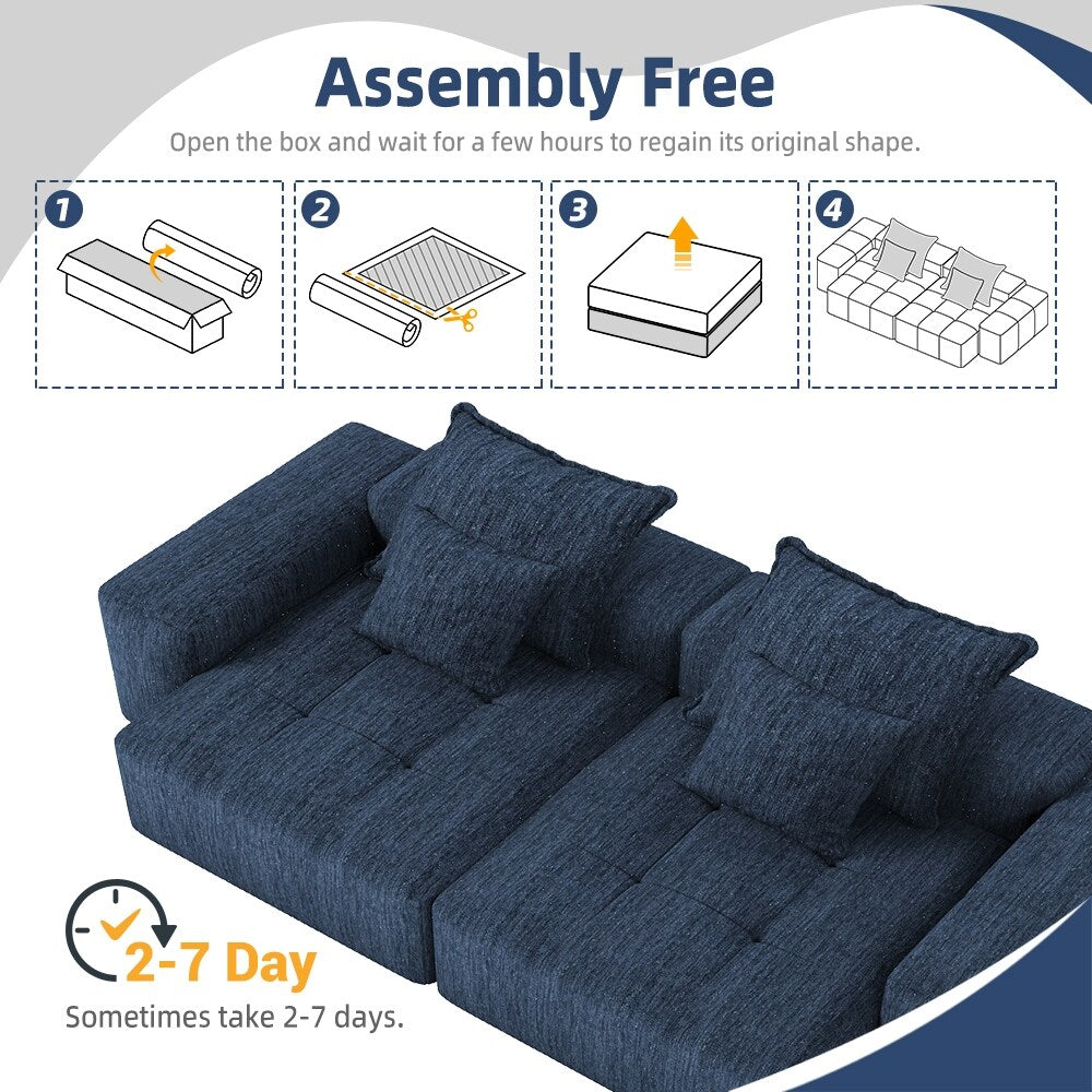 113.39 Chenille Modular 4-Seater Sofa, Sparkling Tufted Design, Non-Slip Base