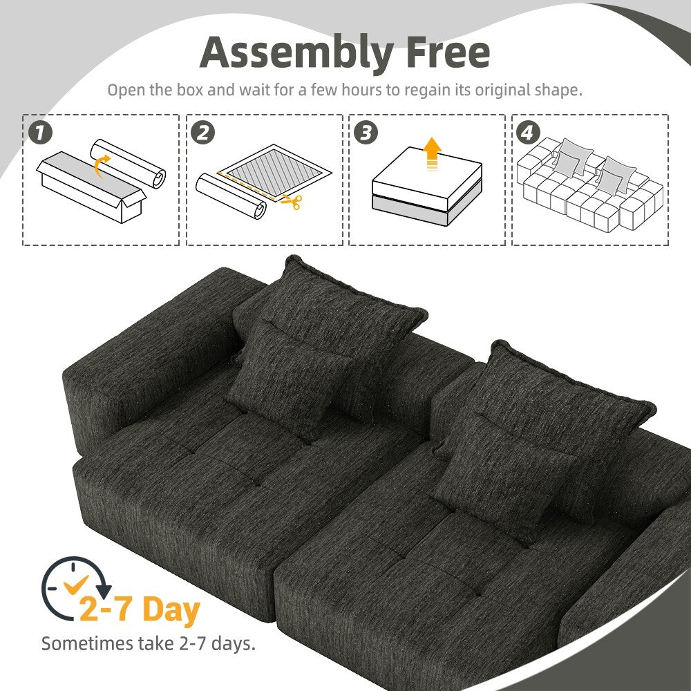 113.39 Chenille Modular 4-Seater Sofa, Sparkling Tufted Design, Non-Slip Base