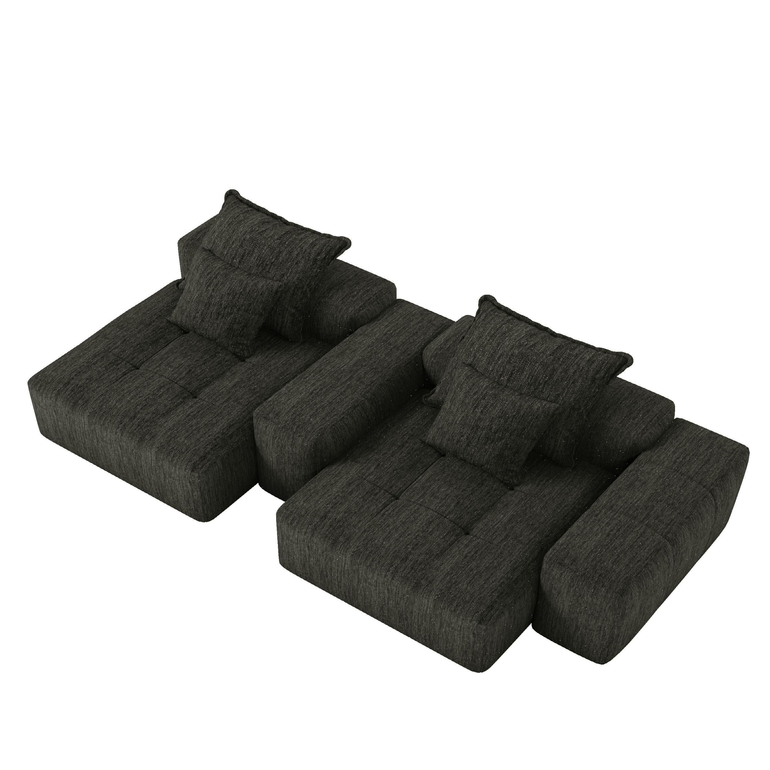 113.39 Chenille Modular 4-Seater Sofa, Sparkling Tufted Design, Non-Slip Base