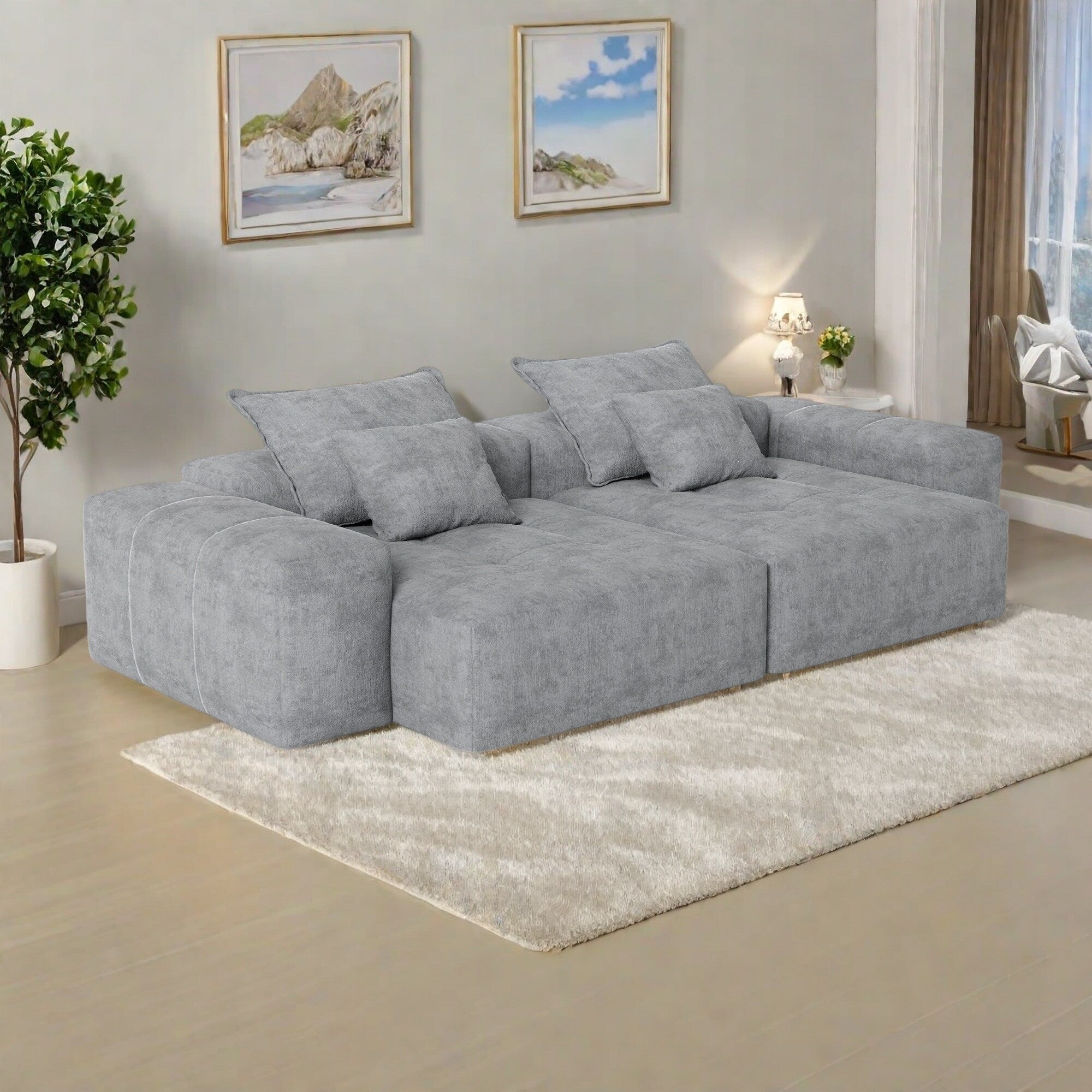 113.39 Chenille Modular 4-Seater Sofa, Sparkling Tufted Design, Non-Slip Base