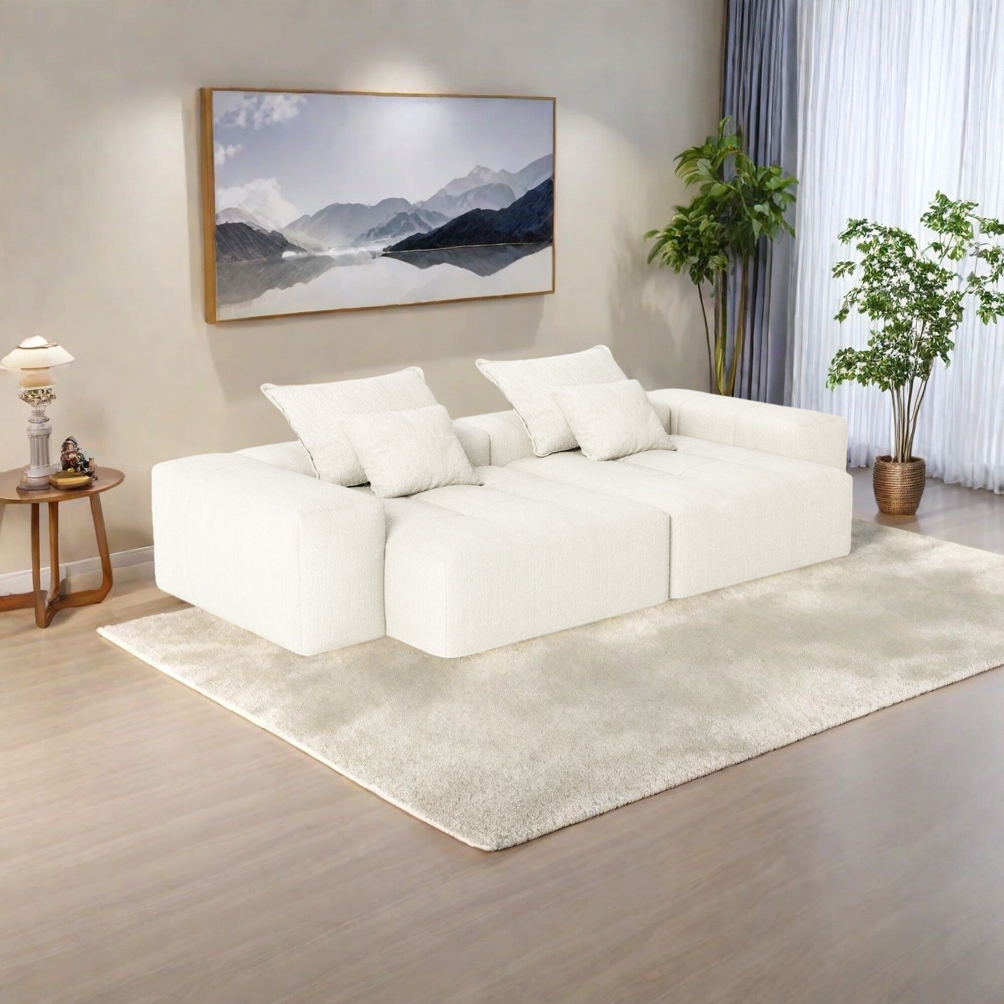 113.39 Chenille Modular 4-Seater Sofa, Sparkling Tufted Design, Non-Slip Base