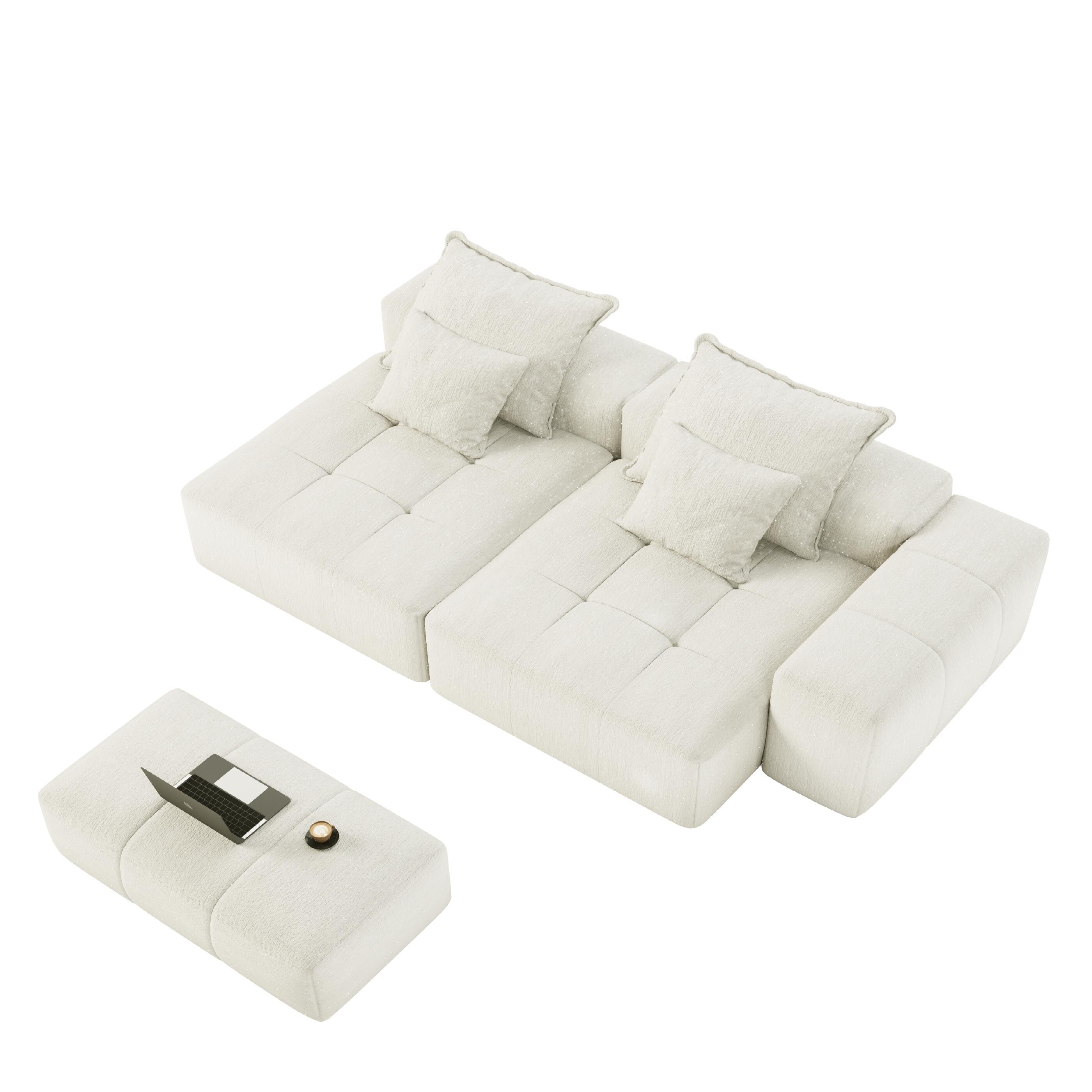 113.39 Chenille Modular 4-Seater Sofa, Sparkling Tufted Design, Non-Slip Base