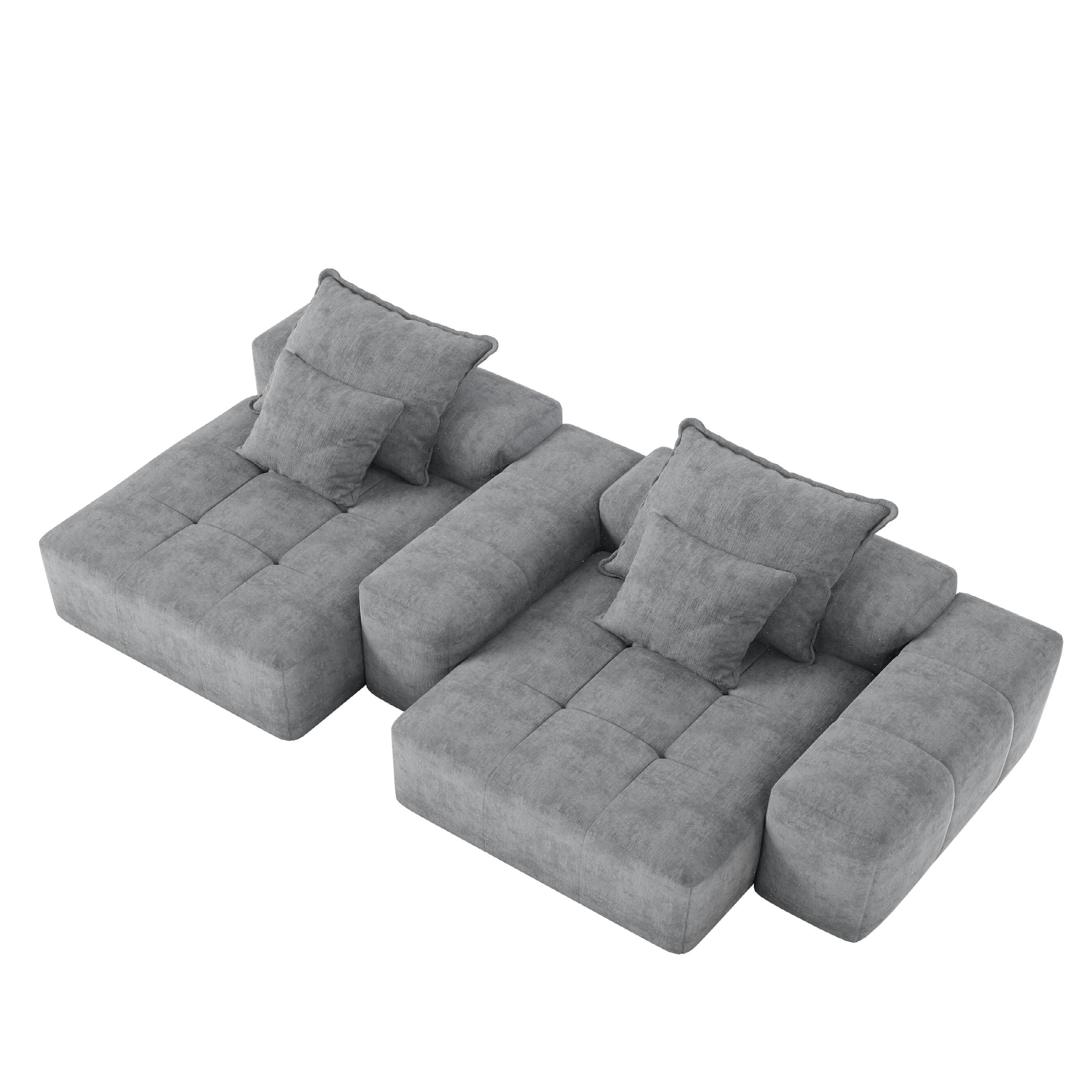 113.39 Chenille Modular 4-Seater Sofa, Sparkling Tufted Design, Non-Slip Base