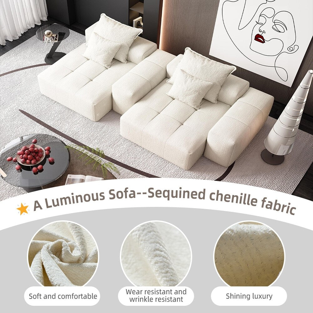 113.39 Chenille Modular 4-Seater Sofa, Sparkling Tufted Design, Non-Slip Base