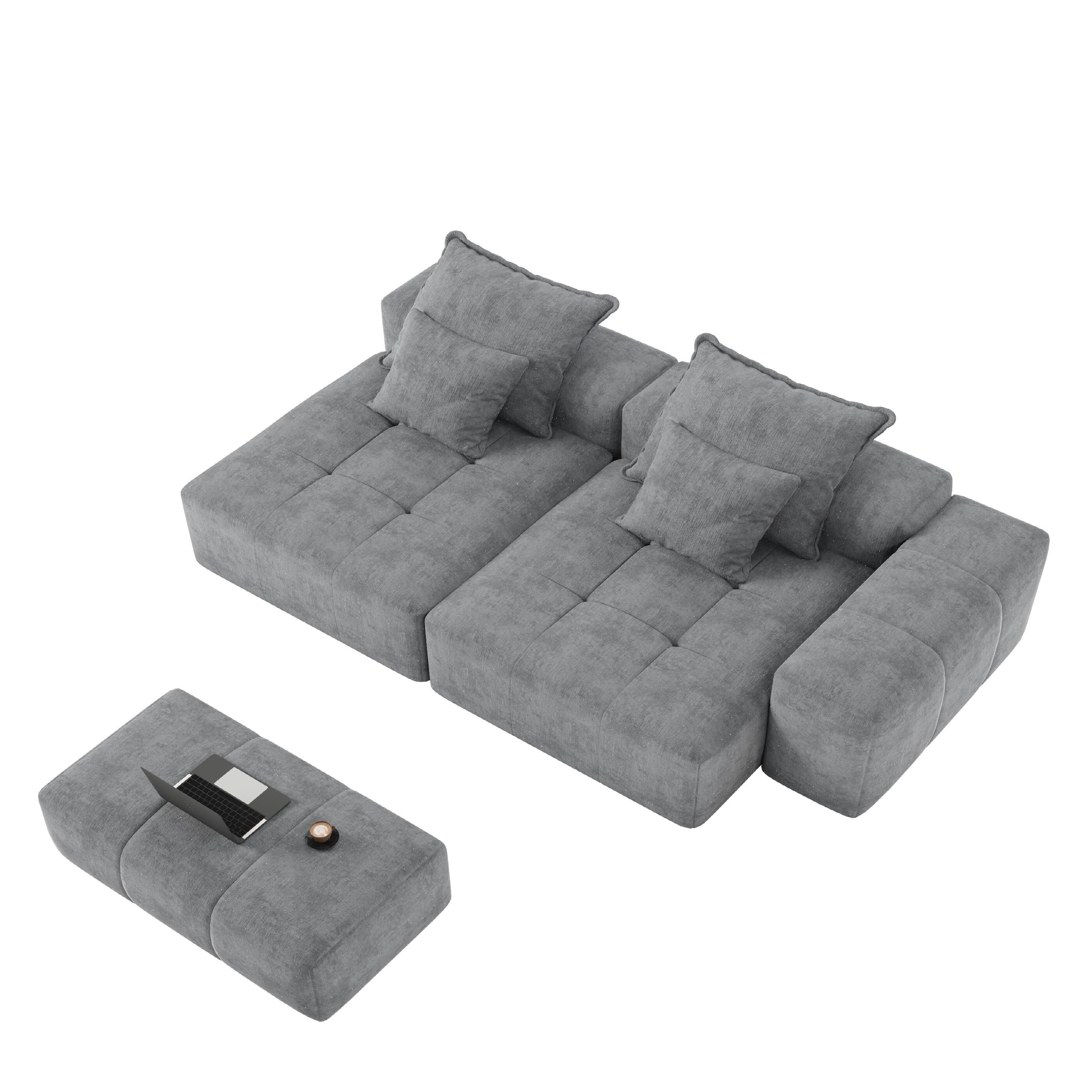 113.39 Chenille Modular 4-Seater Sofa, Sparkling Tufted Design, Non-Slip Base