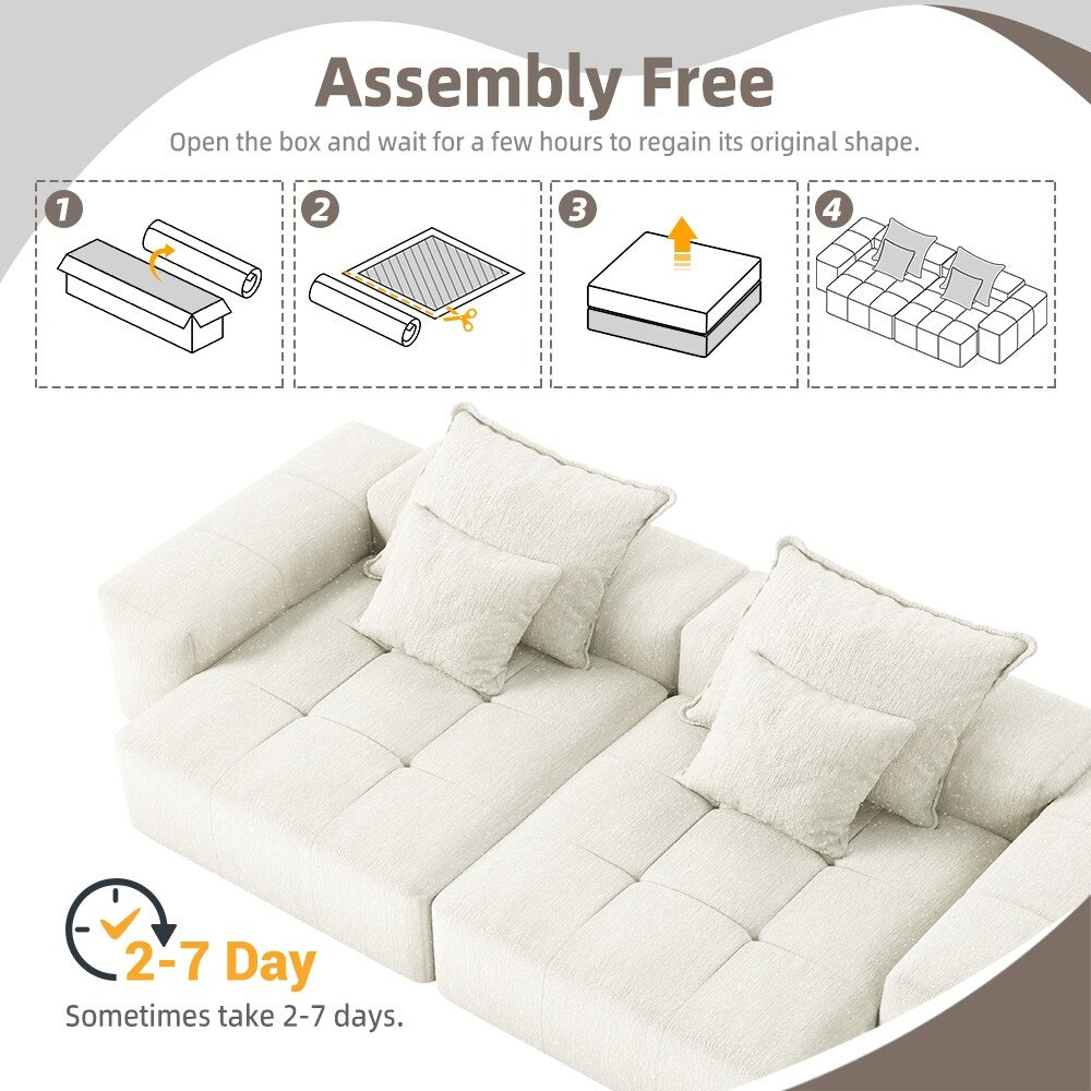113.39 Chenille Modular 4-Seater Sofa, Sparkling Tufted Design, Non-Slip Base