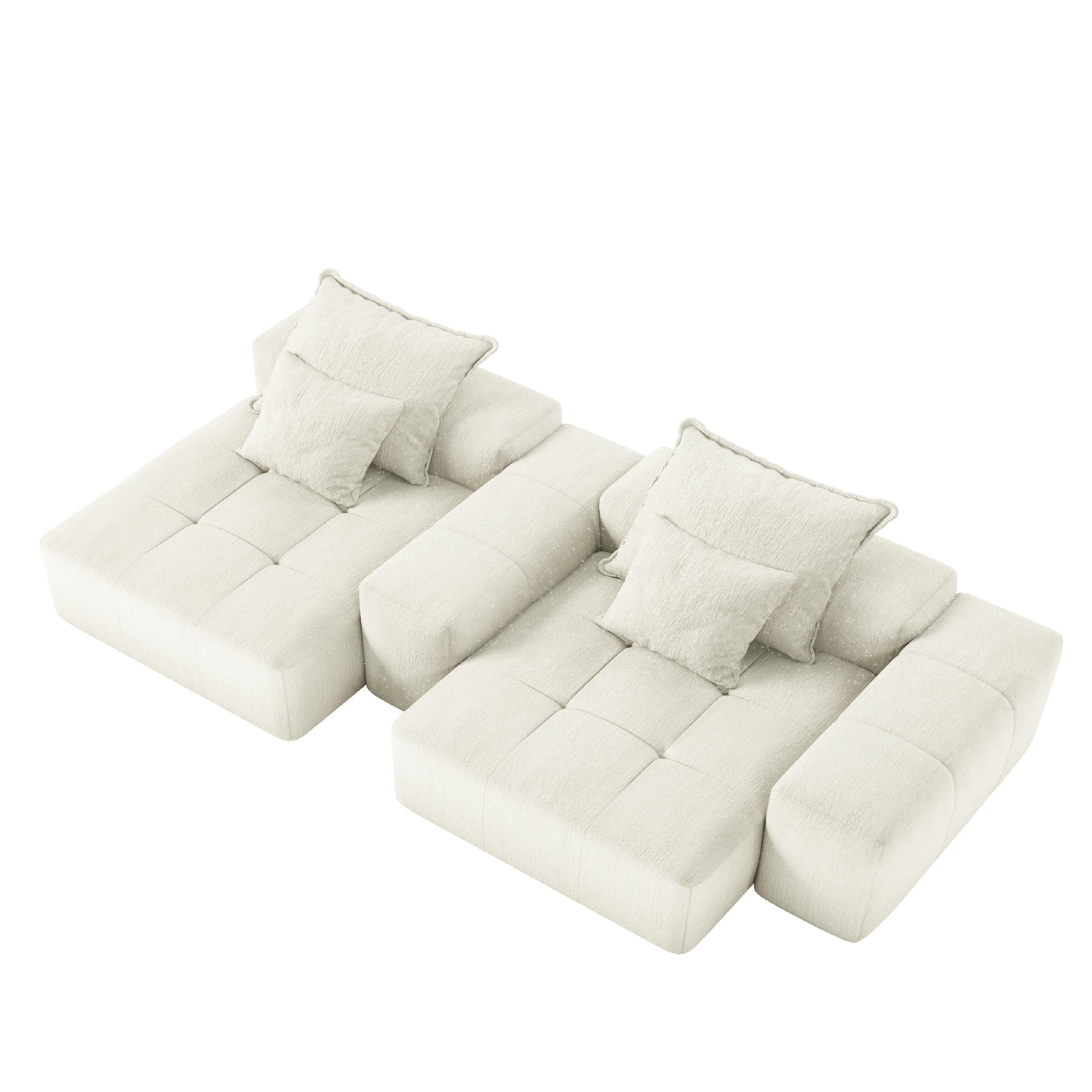 113.39 Chenille Modular 4-Seater Sofa, Sparkling Tufted Design, Non-Slip Base