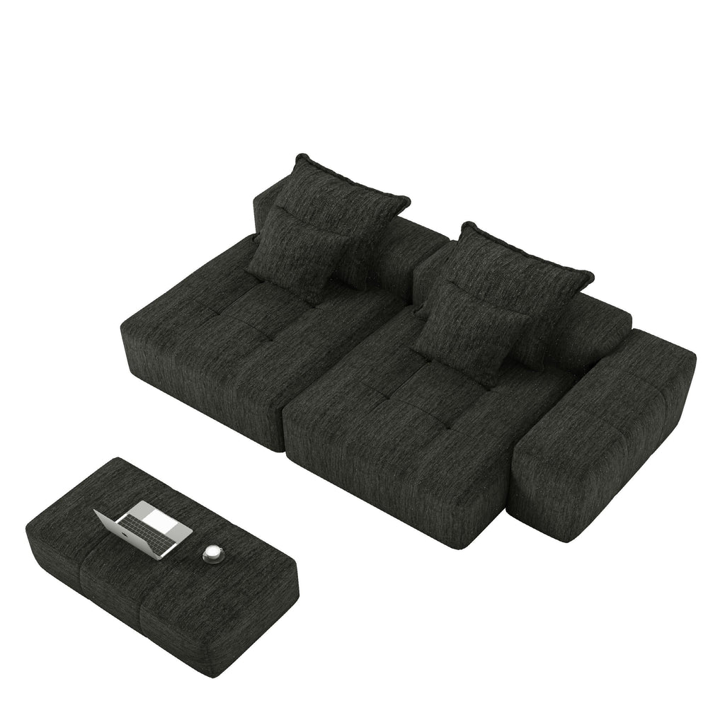 113.39 Chenille Modular 4-Seater Sofa, Sparkling Tufted Design, Non-Slip Base