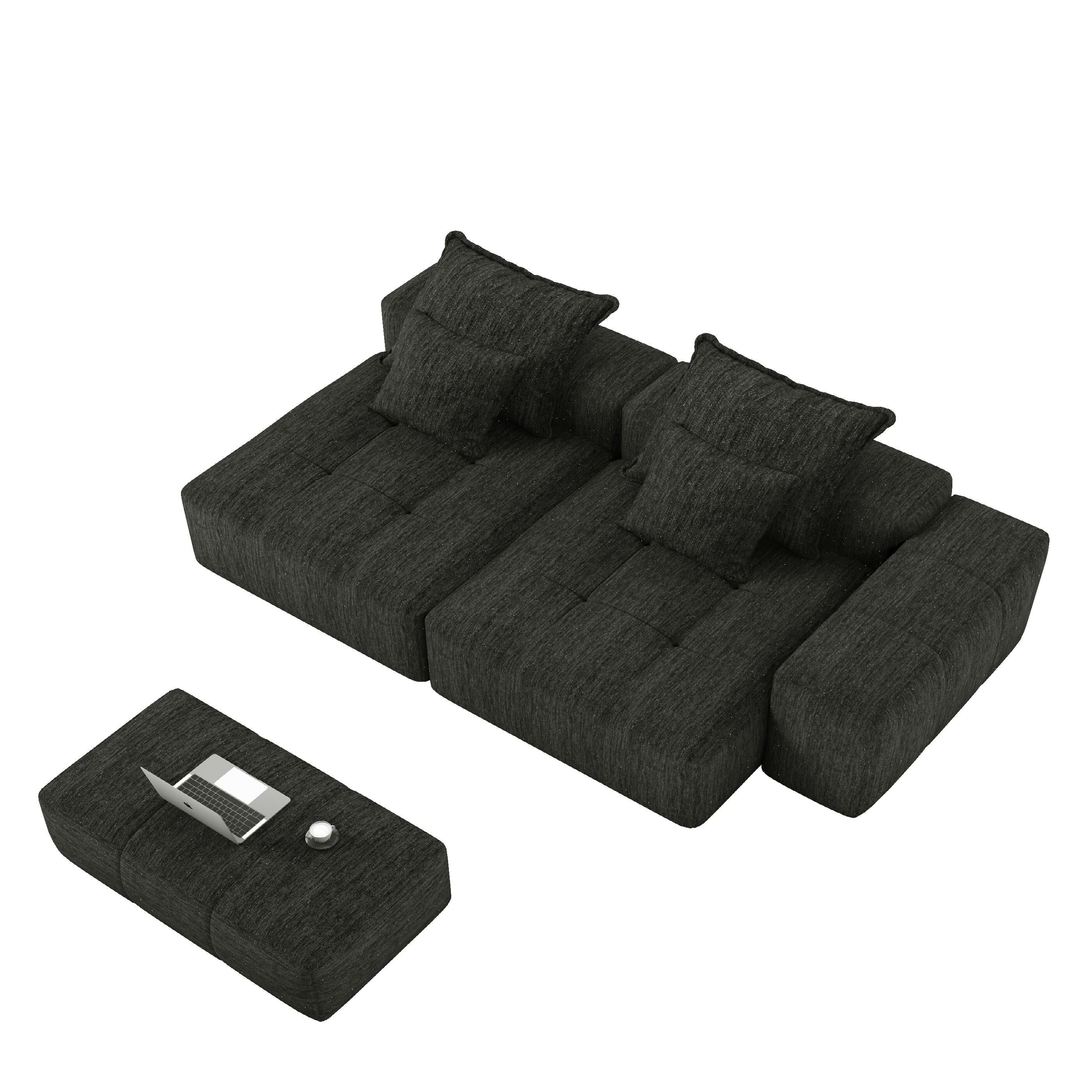 113.39 Chenille Modular 4-Seater Sofa, Sparkling Tufted Design, Non-Slip Base