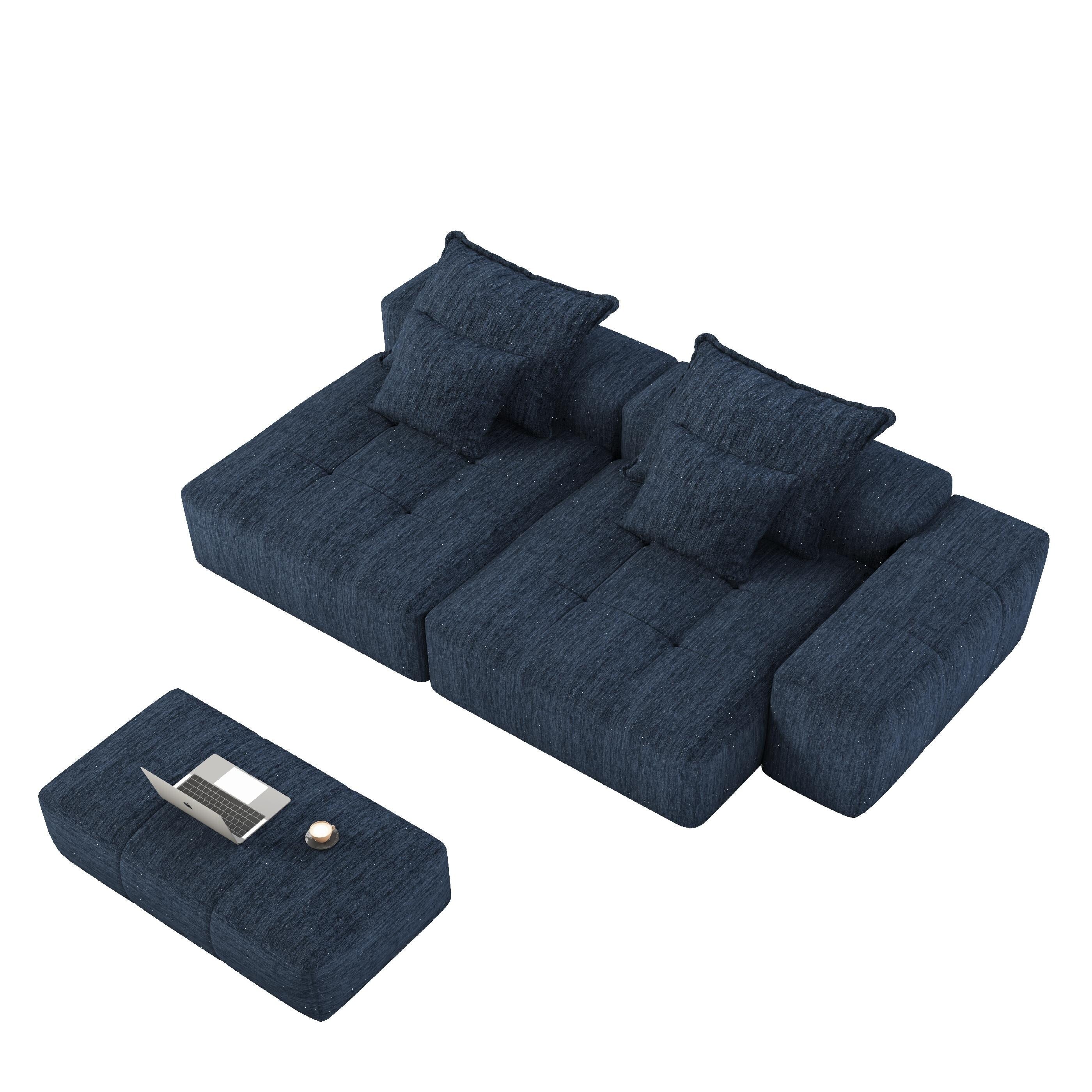 113.39 Chenille Modular 4-Seater Sofa, Sparkling Tufted Design, Non-Slip Base