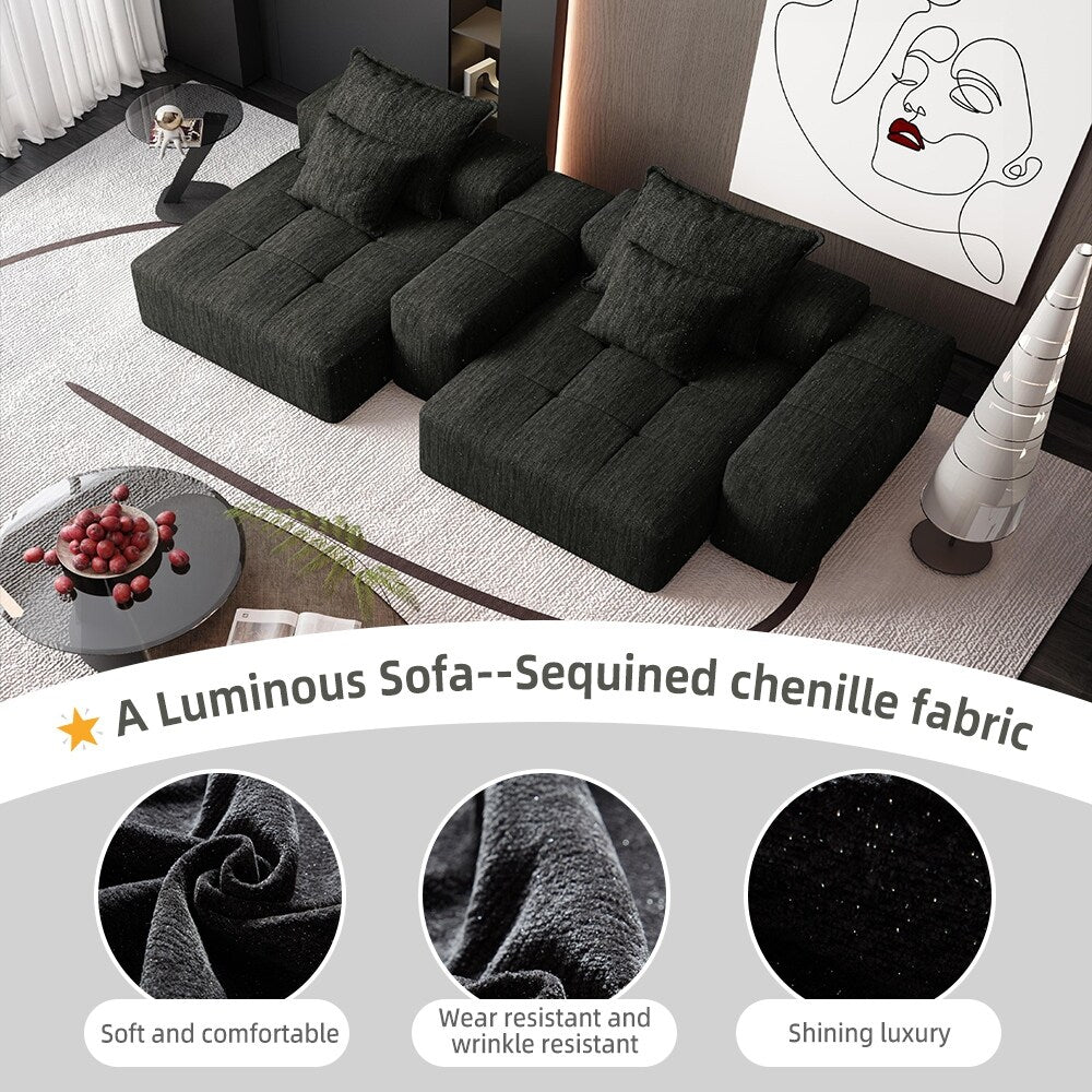 113.39 Chenille Modular 4-Seater Sofa, Sparkling Tufted Design, Non-Slip Base
