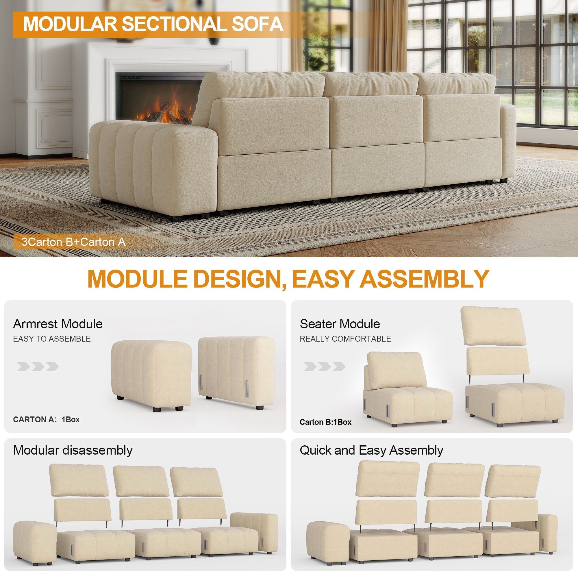 114 Wood 4-Seater Sofa with Solid Wood Frame, Stain-Resistant & Easy Clean, for Pet-Friendly Homes