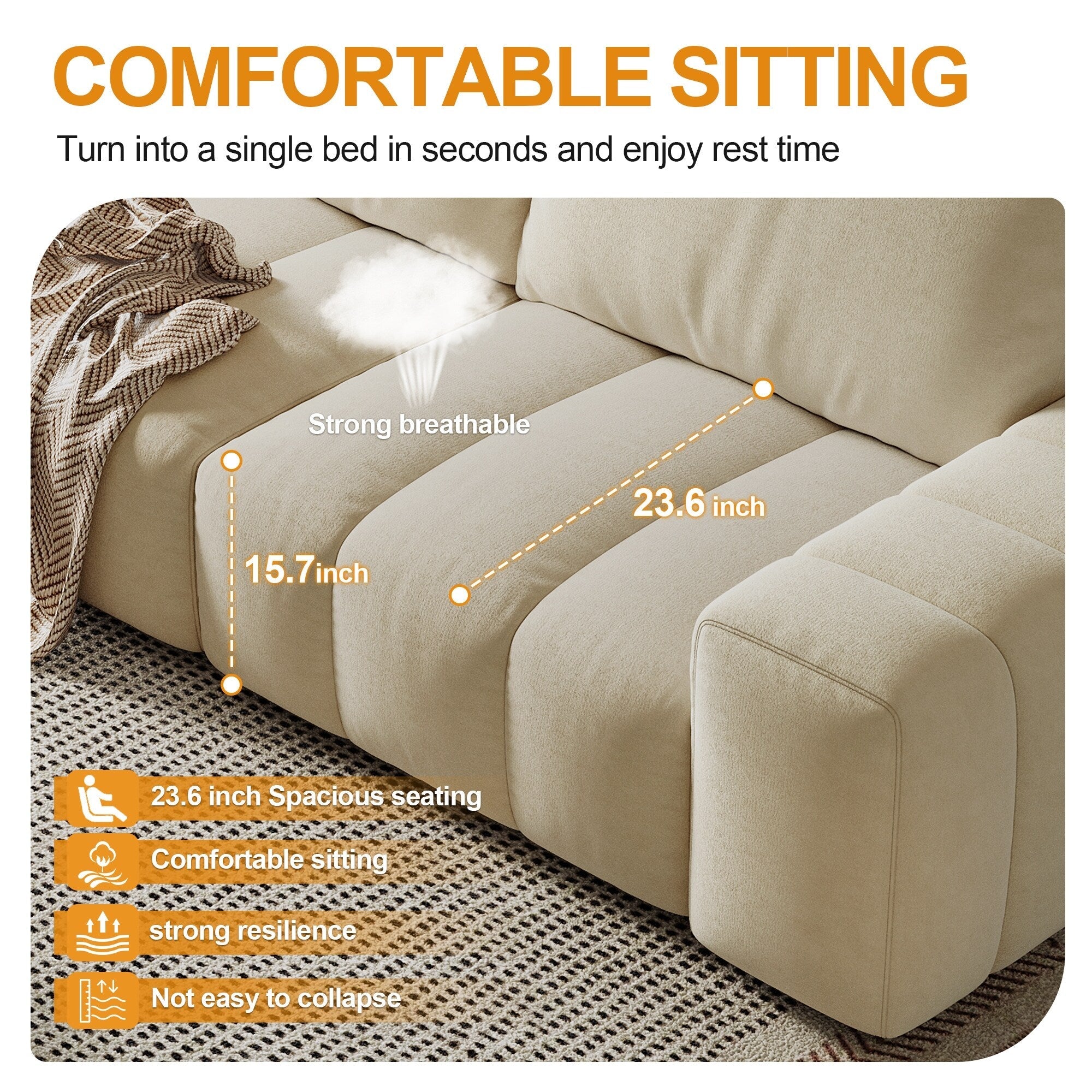 114 Wood 4-Seater Sofa with Solid Wood Frame, Stain-Resistant & Easy Clean, for Pet-Friendly Homes