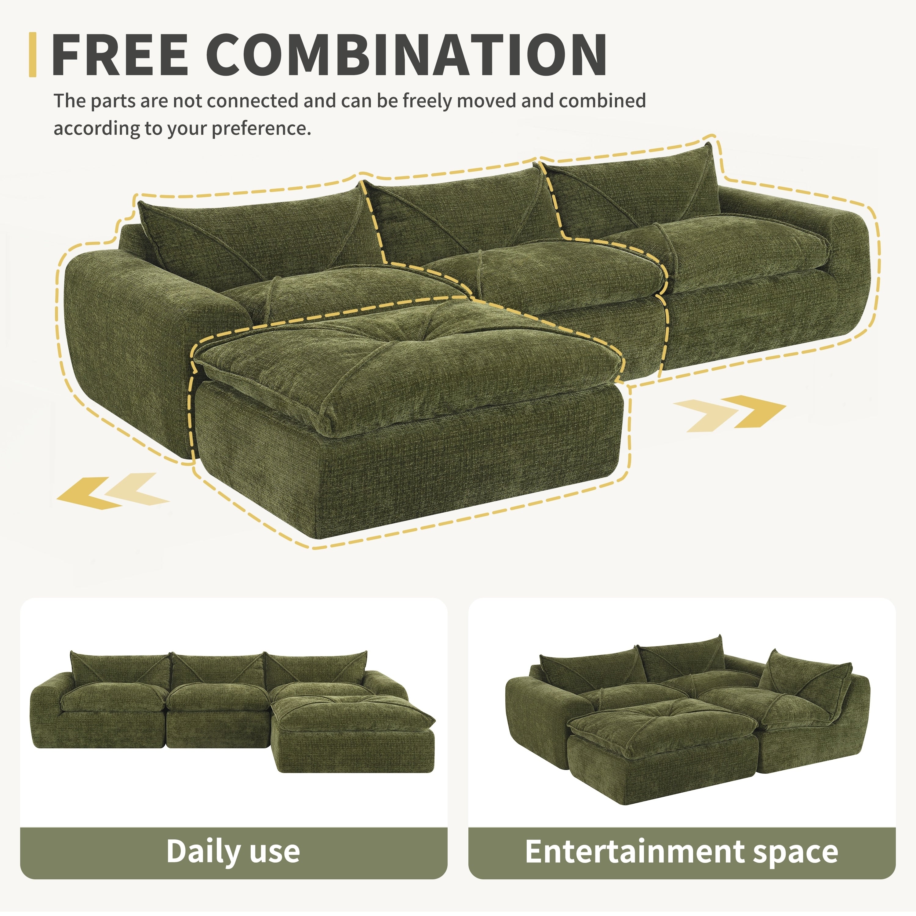 116 Inch Fully Compressed Sofa with High Density Foam