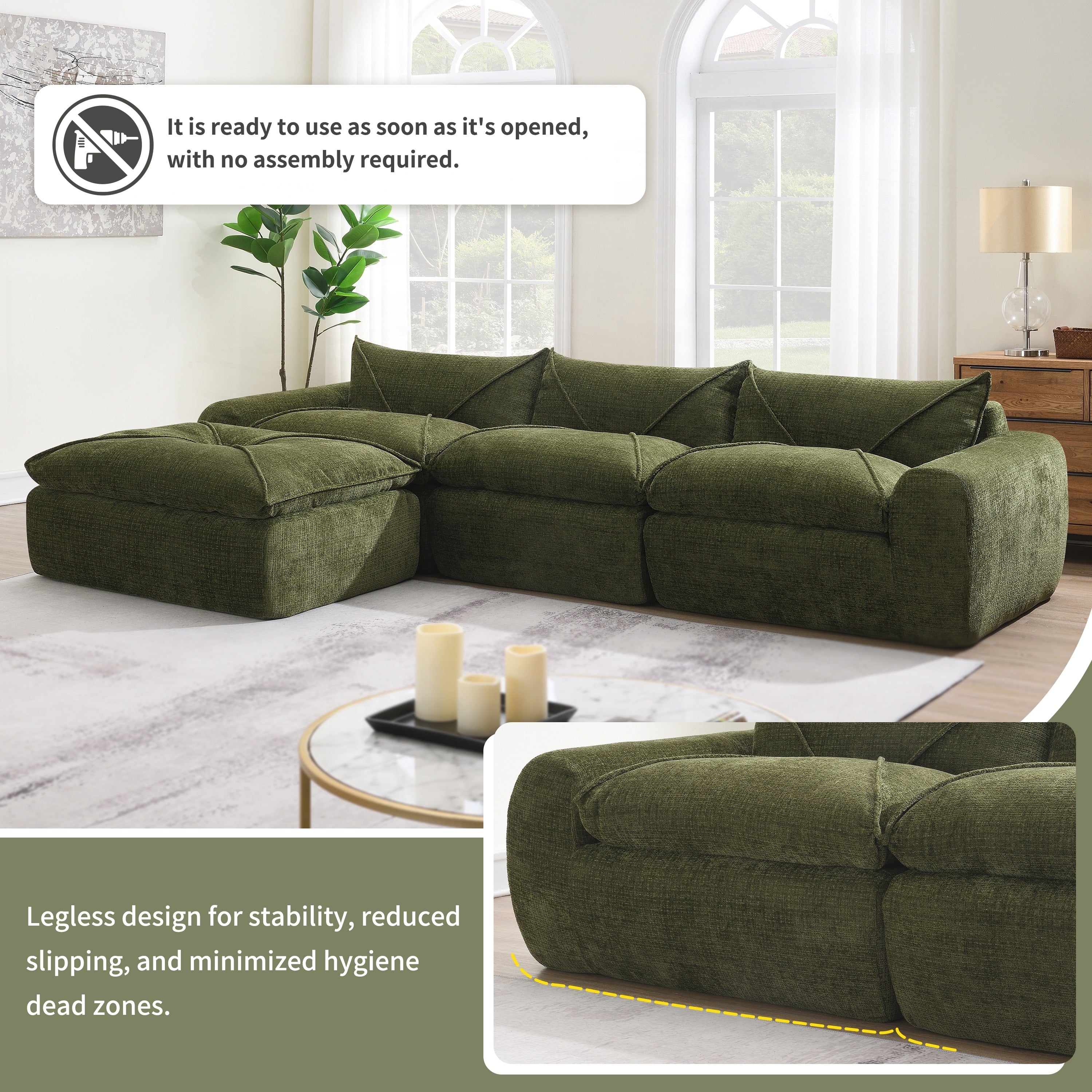 116 Inch Fully Compressed Sofa with High Density Foam