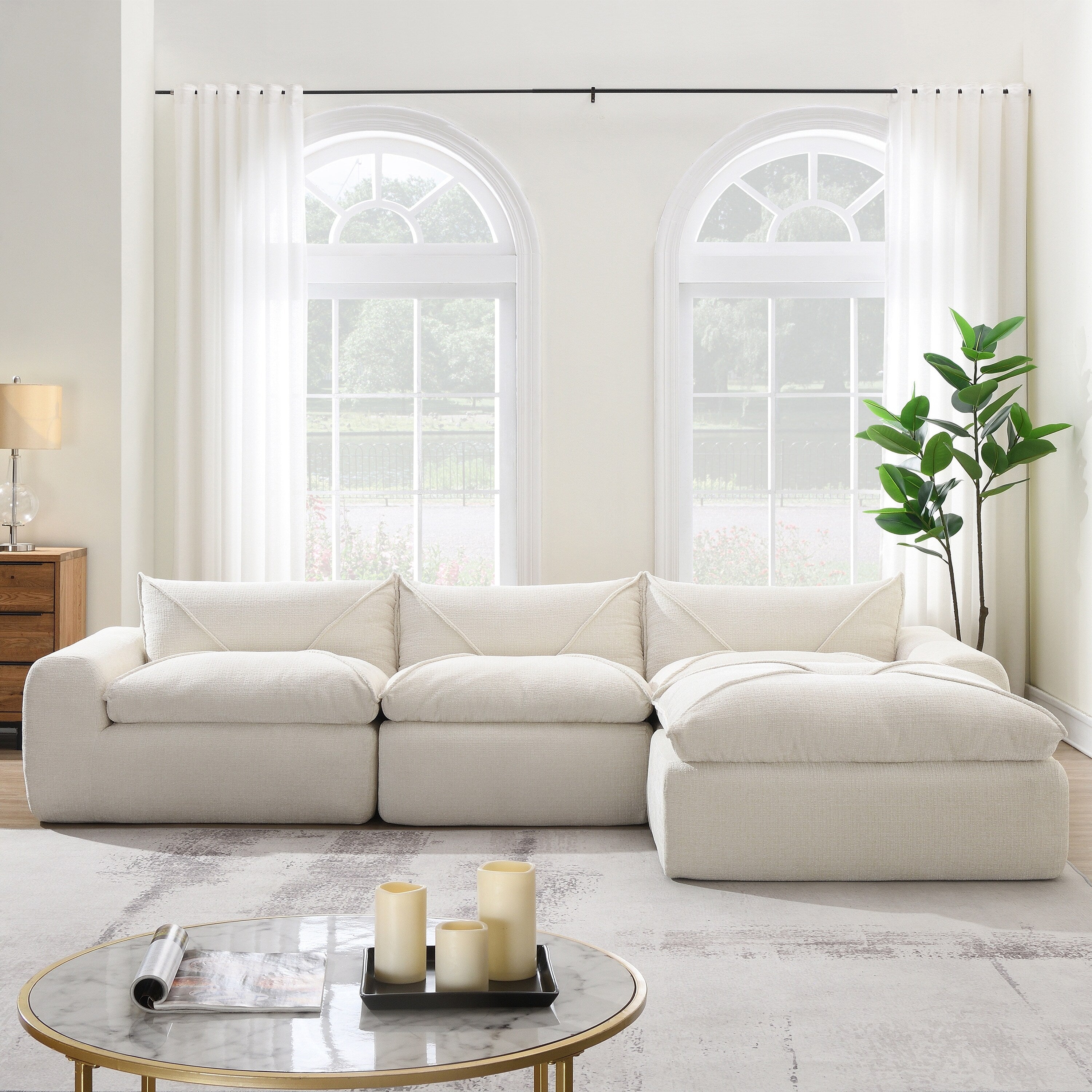 116'' Fully Compressed Sofa with High Density Foam, No Assembly Required, Legless Design without Frame
