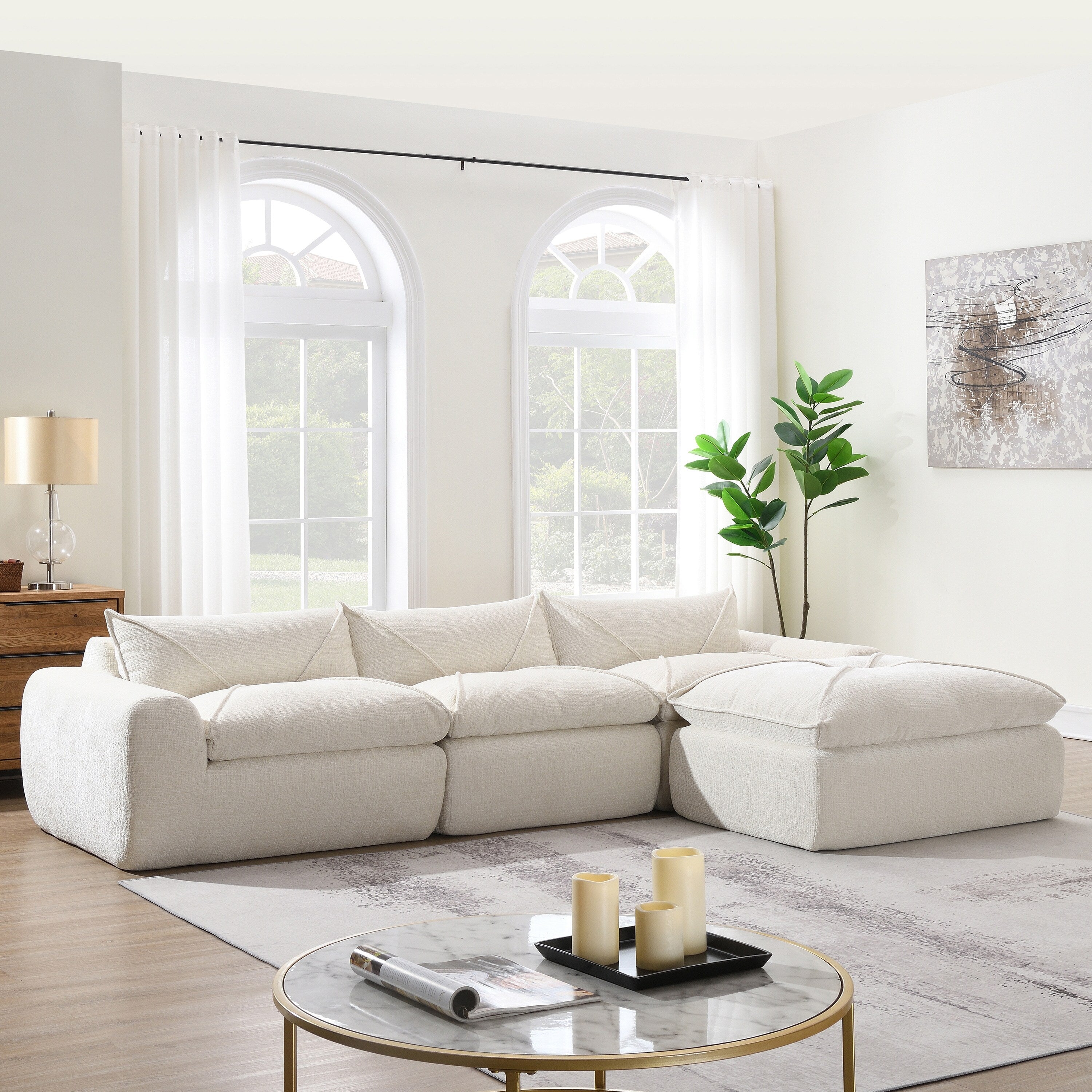 116'' Fully Compressed Sofa with High Density Foam, No Assembly Required, Legless Design without Frame