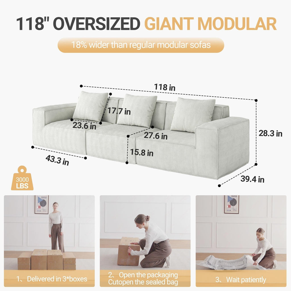 118 Foam 4-Seater Sofa with NASA-Grade High-Density Foam, No-Assembly Design, Plush Reclining Seats