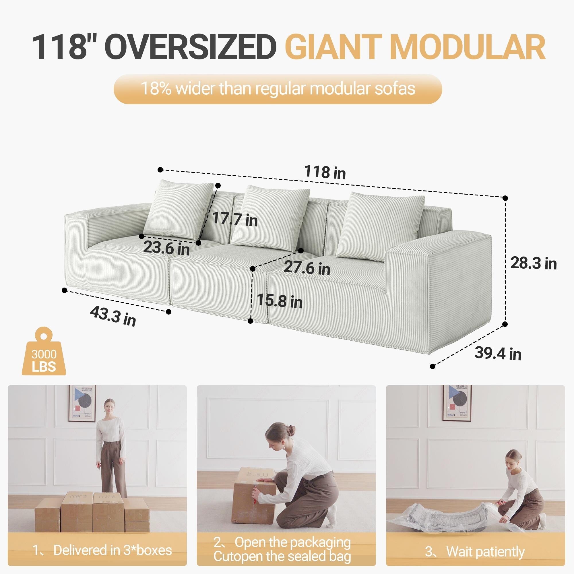 118 Foam 4-Seater Sofa with NASA-Grade High-Density Foam, No-Assembly Design, Plush Reclining Seats