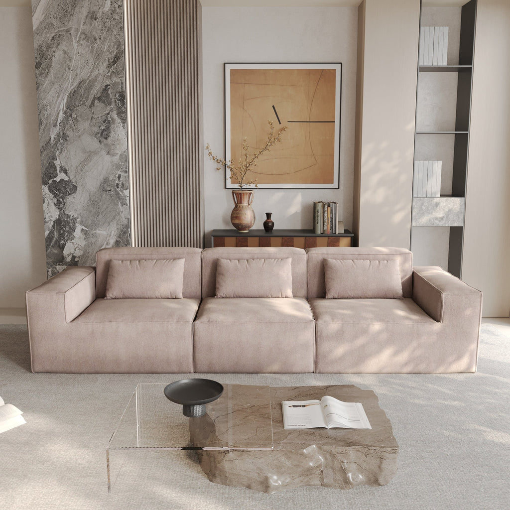 118 Modular Sofa Sectional Couch with Movable Fabric Cover & 3 Pillows, Comfy 3-Seater Corduroy Fabric Couch