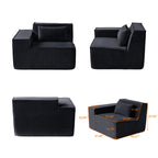 118 Modular Sofa Sectional Couch with Movable Fabric Cover & 3 Pillows, Comfy 3-Seater Corduroy Fabric Couch