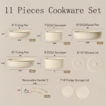 11pcs Pots and Pans Set, Nonstick Cookware Set Detachable Handle,Induction Kitchen Cookware Sets Non Stick with Removable Handle