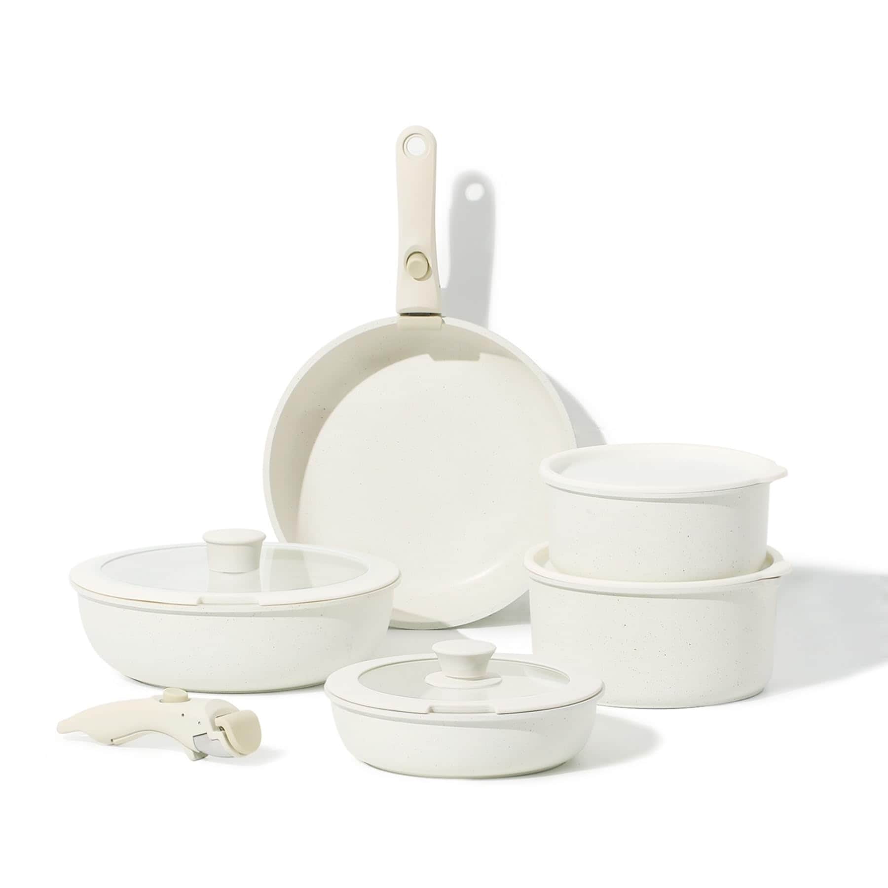11pcs Pots and Pans Set, Nonstick Cookware Sets Detachable Handle, Kitchen Cookware Set, RV Cookware Set, Oven Safe, Cream White