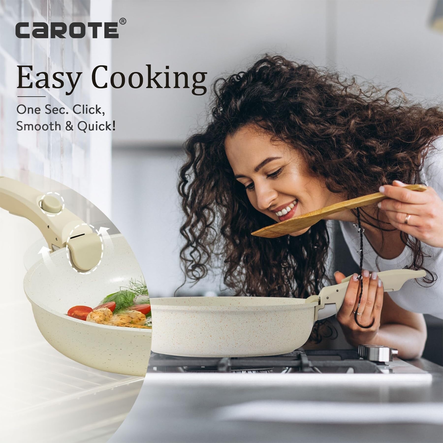 11pcs Pots and Pans Set, Nonstick Cookware Sets Detachable Handle, Kitchen Cookware Set, RV Cookware Set, Oven Safe, Cream White
