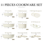 11pcs Pots and Pans Set, Nonstick Cookware Sets Detachable Handle, Kitchen Cookware Set, RV Cookware Set, Oven Safe, Cream White