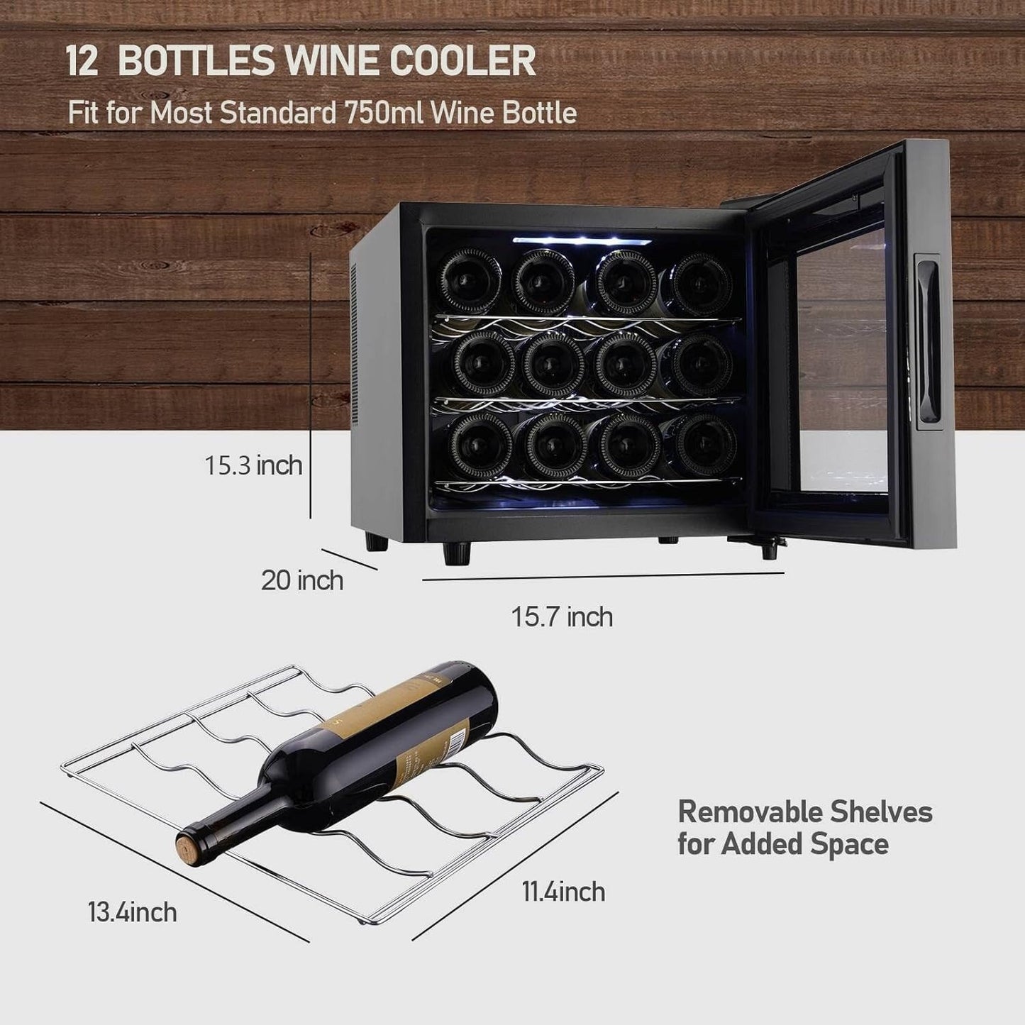 12- Bottle Wine Cooler Refrigerator,Mini Wine Cellars(54-66°F),Countertop Wine Cooler with Digital Temperature Control
