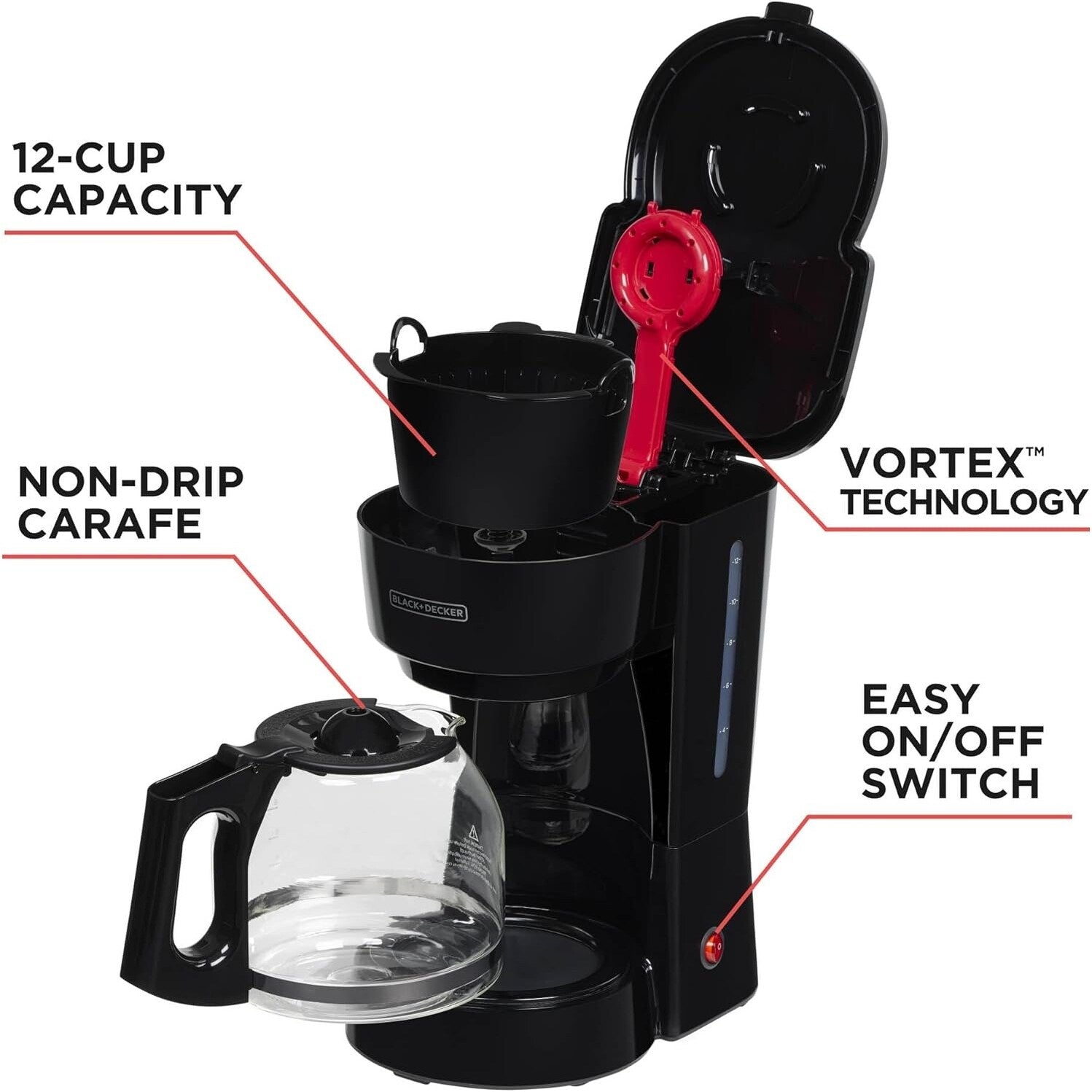 12-Cup Coffee Maker, Vortex Technology, Non-Drip Carafe