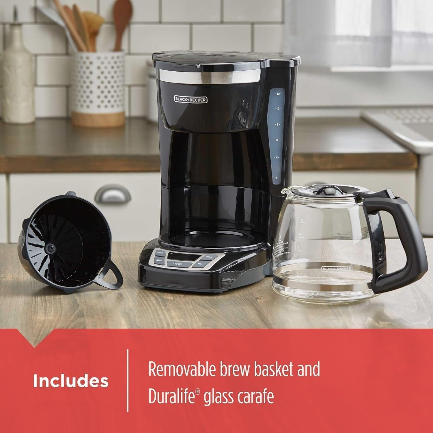 12-Cup Digital Coffee Maker, Programmable, Washable Filter, Sneak-A-Cup, Auto Brew, Keep Hot Plate, Black