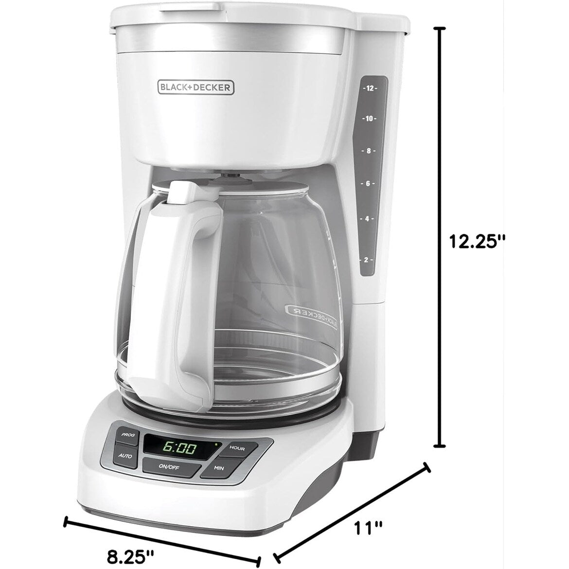 12-Cup Digital Coffee Maker, Programmable, Washable Filter, Sneak-A-Cup, Auto Brew, Keep Hot Plate, White