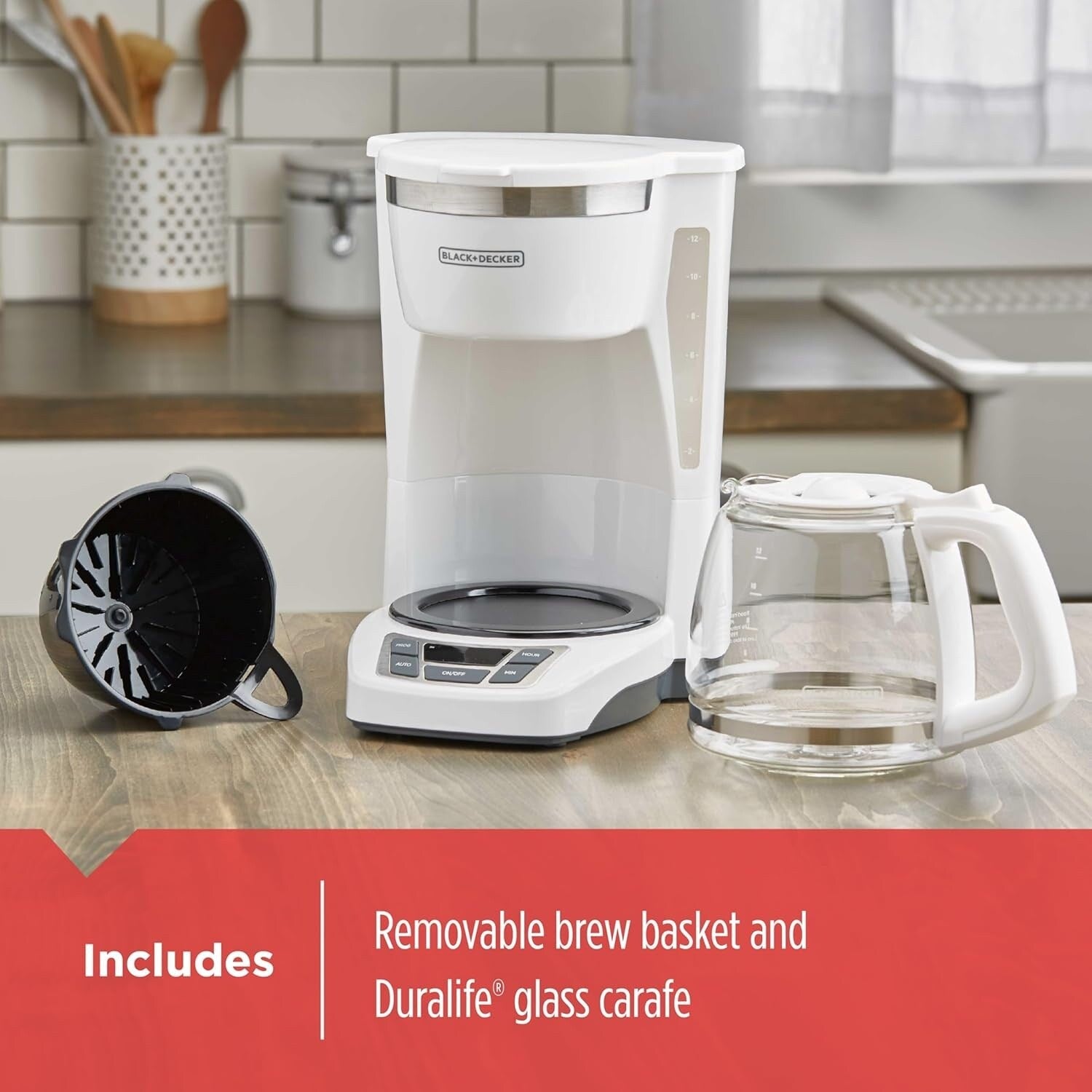 12-Cup Digital Coffee Maker, Programmable, Washable Filter, Sneak-A-Cup, Auto Brew, Keep Hot Plate, White