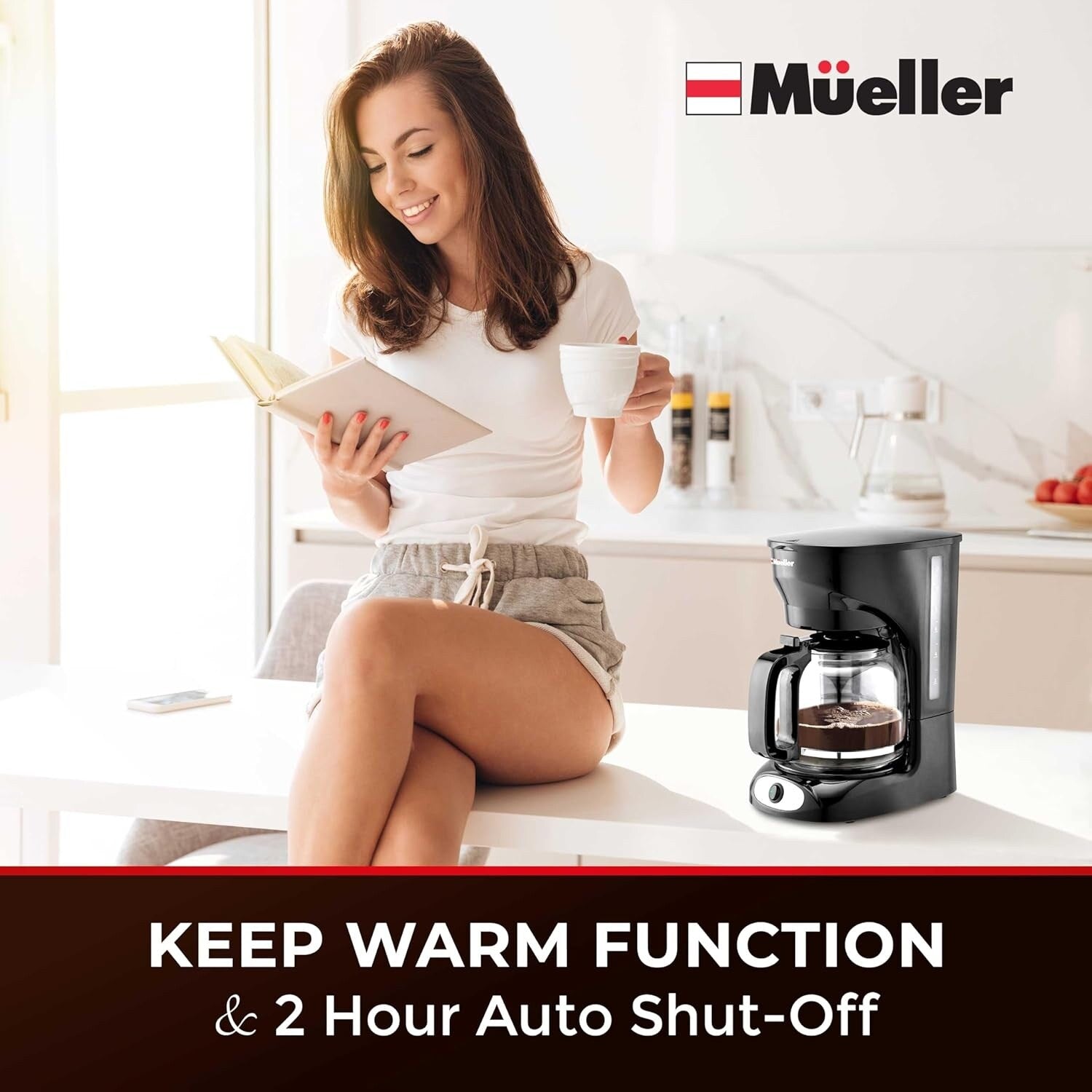 12-Cup Drip Coffee Maker with Borosilicate Carafe, Auto-Off, Reusable Filter, Anti-Drip, Keep-Warm