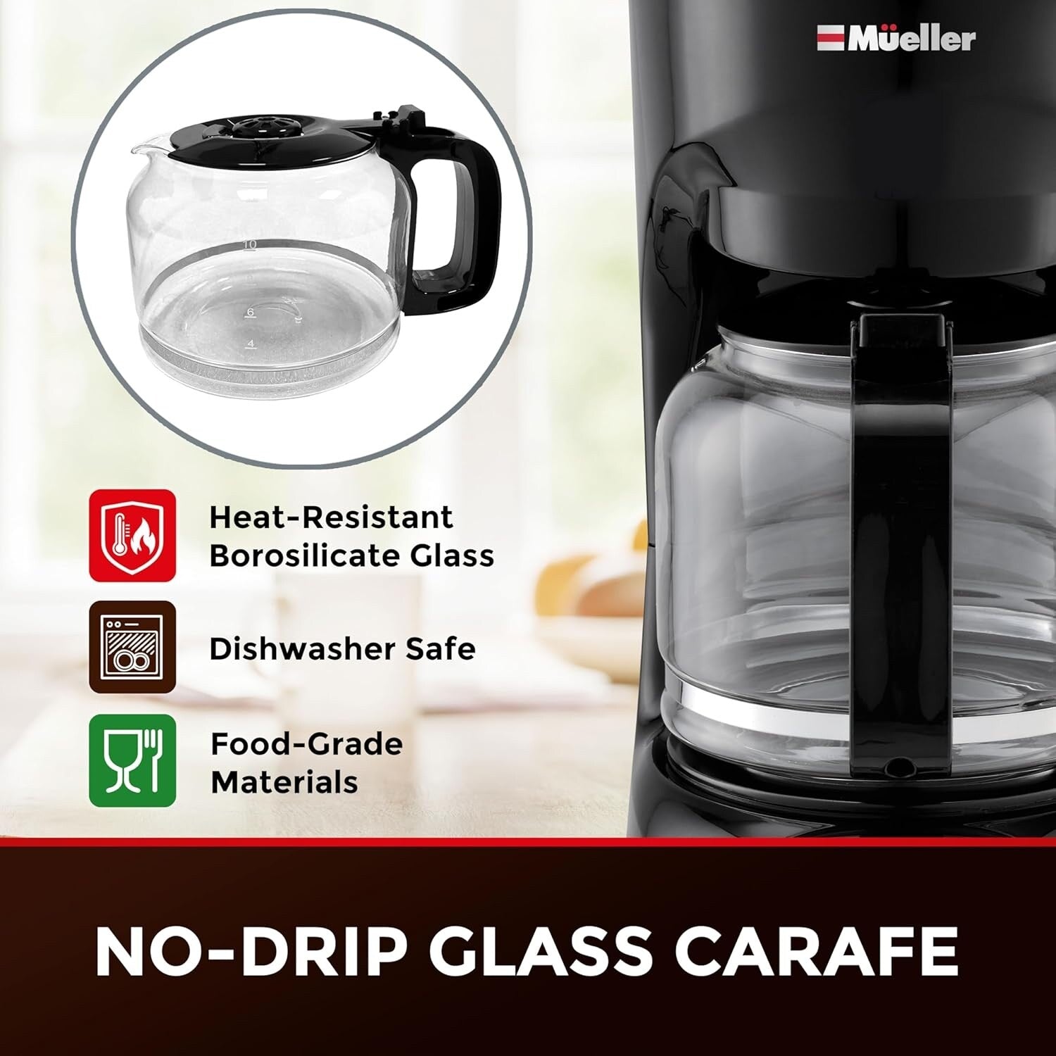 12-Cup Drip Coffee Maker with Borosilicate Carafe, Auto-Off, Reusable Filter, Anti-Drip, Keep-Warm