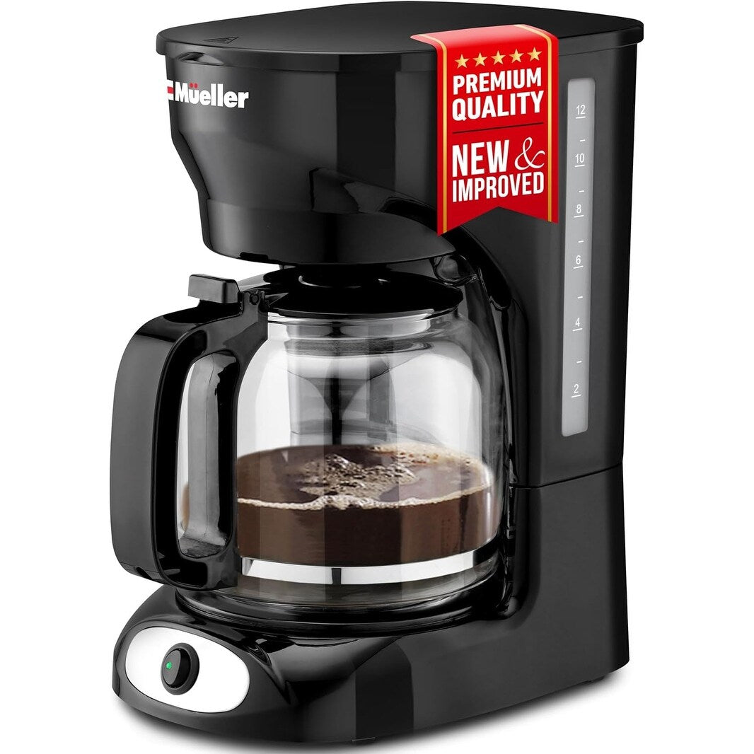 12-Cup Drip Coffee Maker with Borosilicate Carafe, Auto-Off, Reusable Filter, Anti-Drip, Keep-Warm