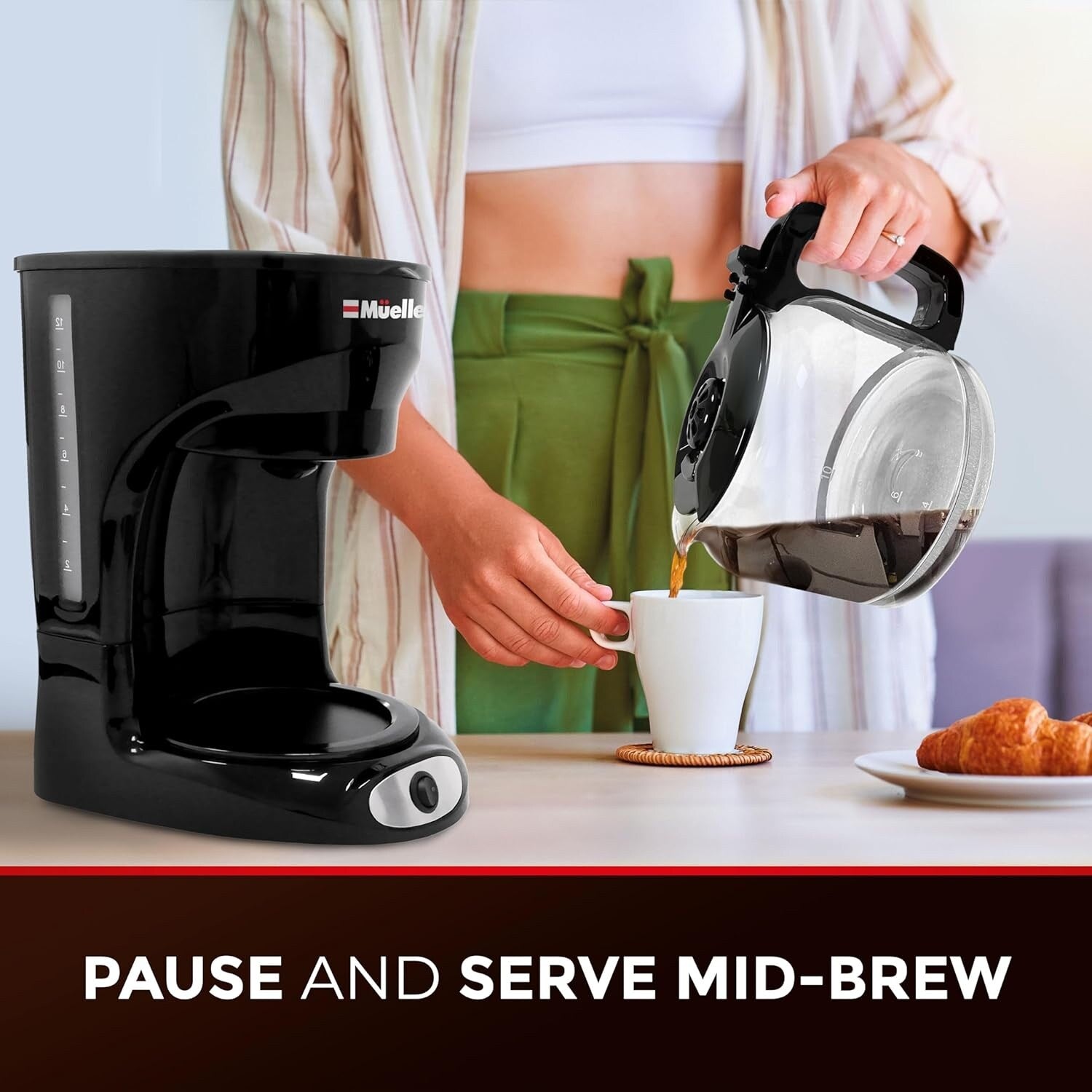 12-Cup Drip Coffee Maker with Borosilicate Carafe, Auto-Off, Reusable Filter, Anti-Drip, Keep-Warm