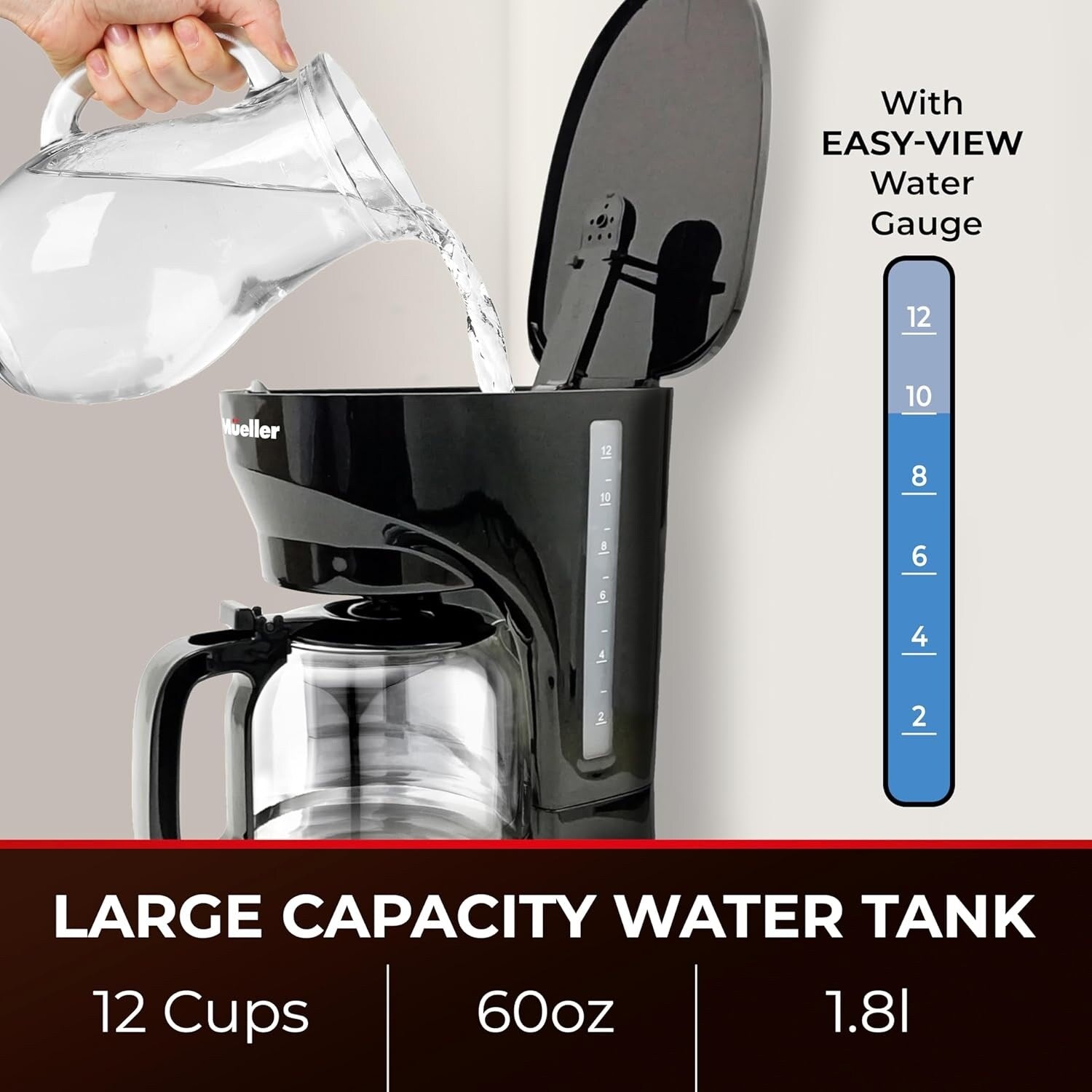 12-Cup Drip Coffee Maker with Borosilicate Carafe, Auto-Off, Reusable Filter, Anti-Drip, Keep-Warm