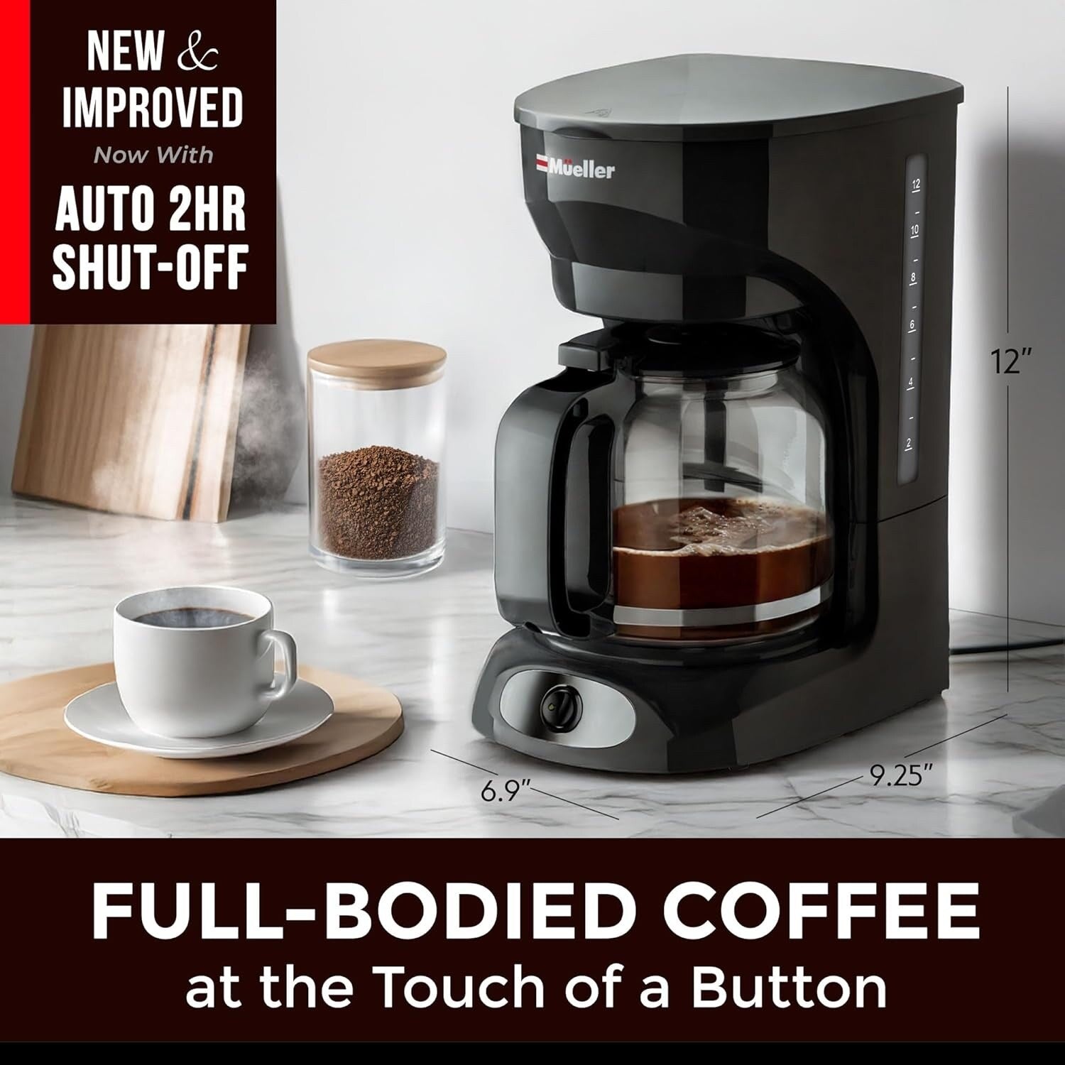 12-Cup Drip Coffee Maker with Borosilicate Carafe, Auto-Off, Reusable Filter, Anti-Drip, Keep-Warm