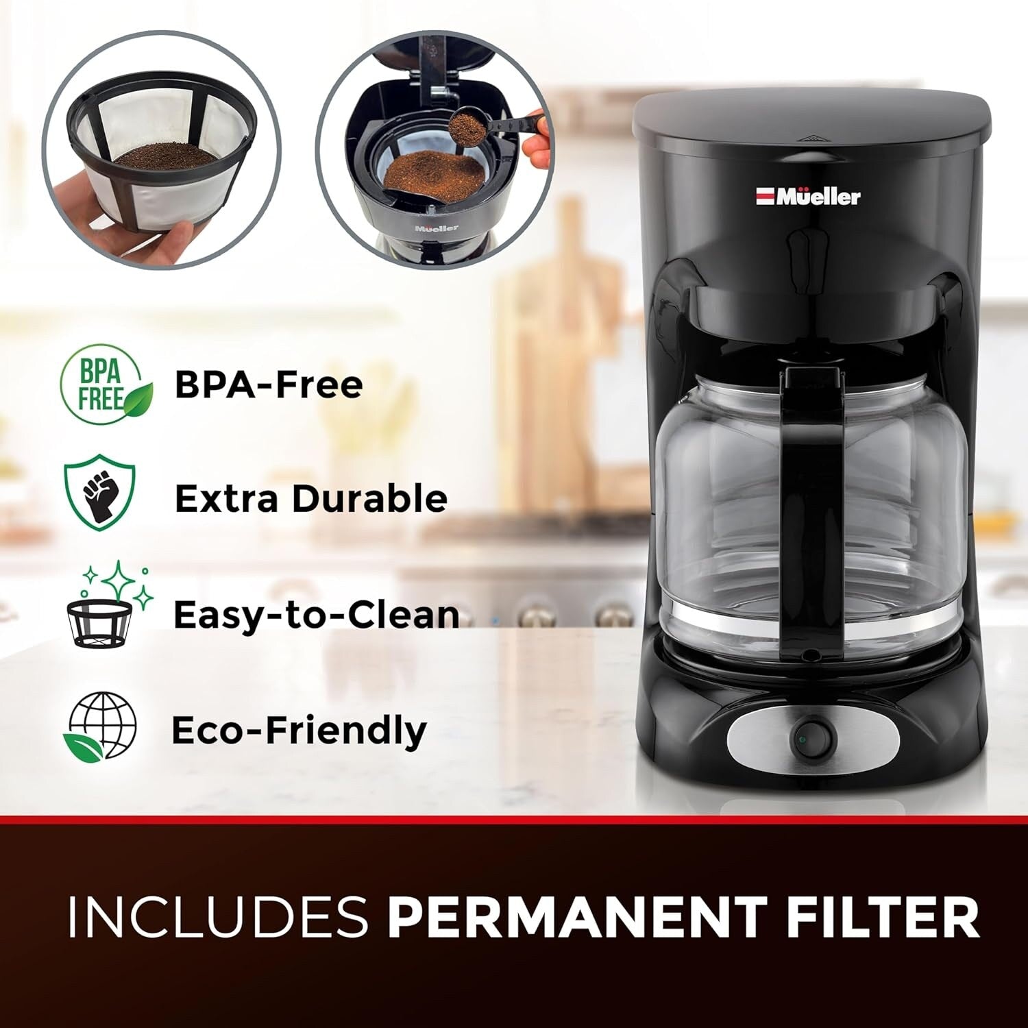 12-Cup Drip Coffee Maker with Borosilicate Carafe, Auto-Off, Reusable Filter, Anti-Drip, Keep-Warm